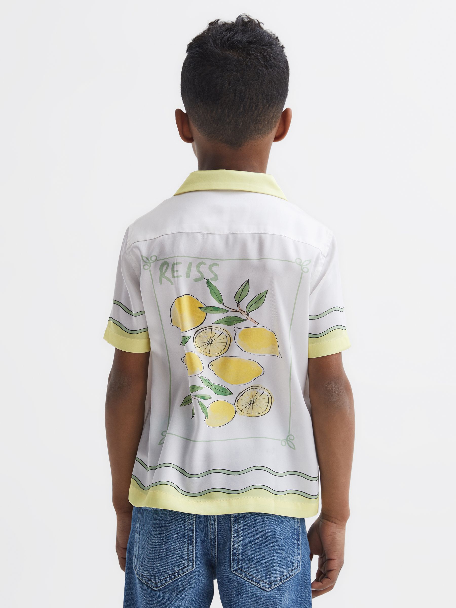 Senior Printed Cuban Collar Short Sleeve Shirt in Ecru - Image 1 of 6