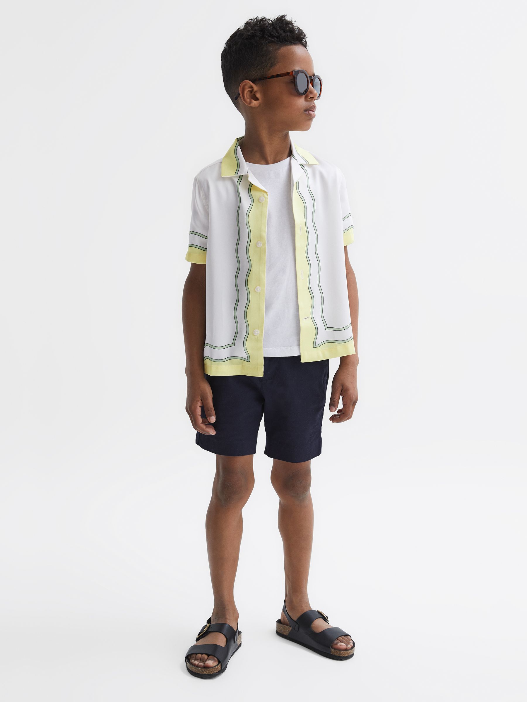 Senior Printed Cuban Collar Short Sleeve Shirt in Ecru - Image 3 of 6