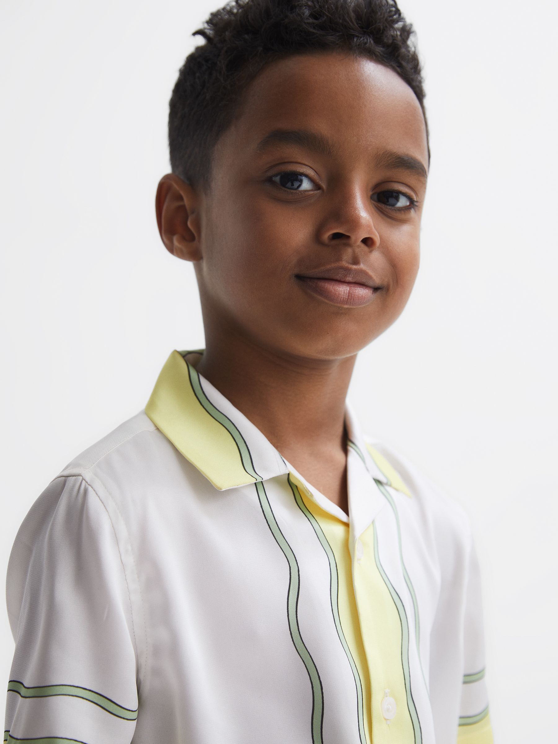 Senior Printed Cuban Collar Short Sleeve Shirt in Ecru - Image 4 of 6