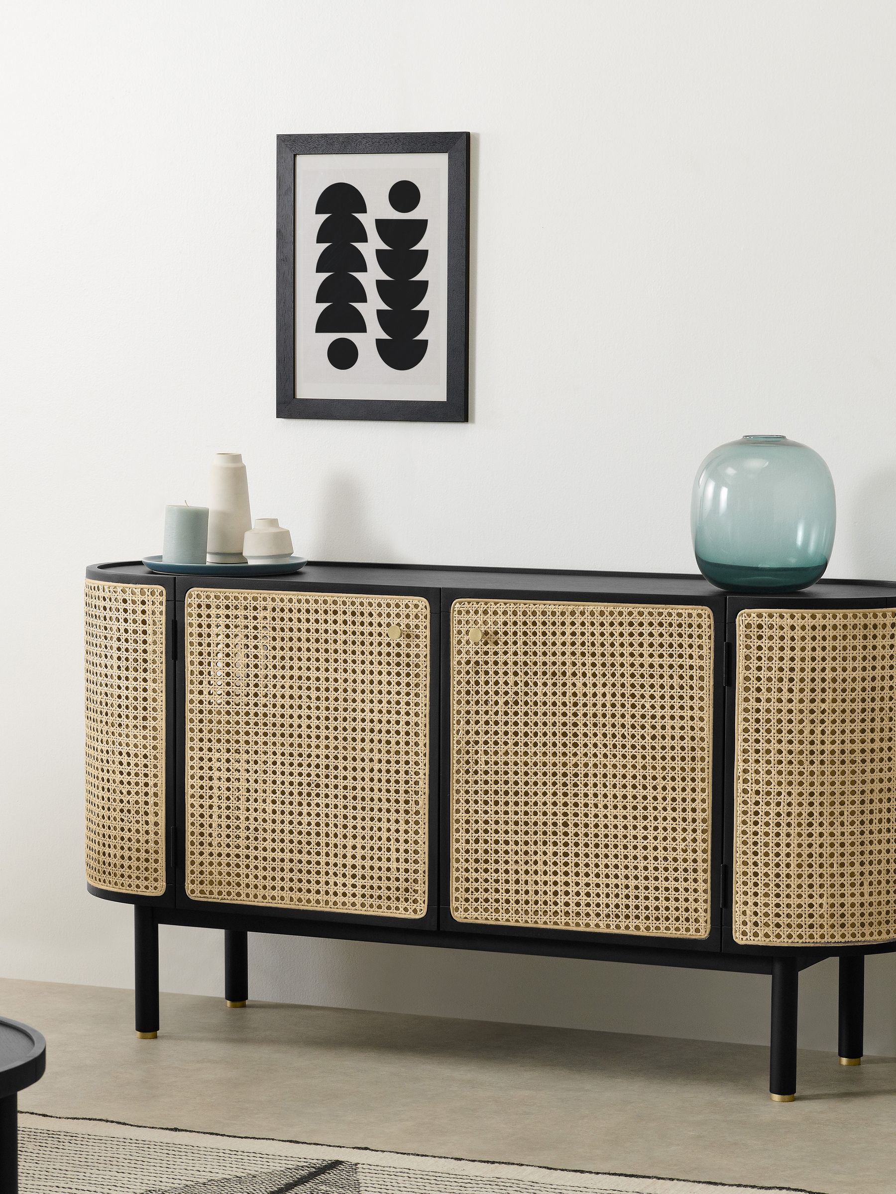 Ankhara Sideboard in Black Stain Oak and Rattan - Image 1 of 3