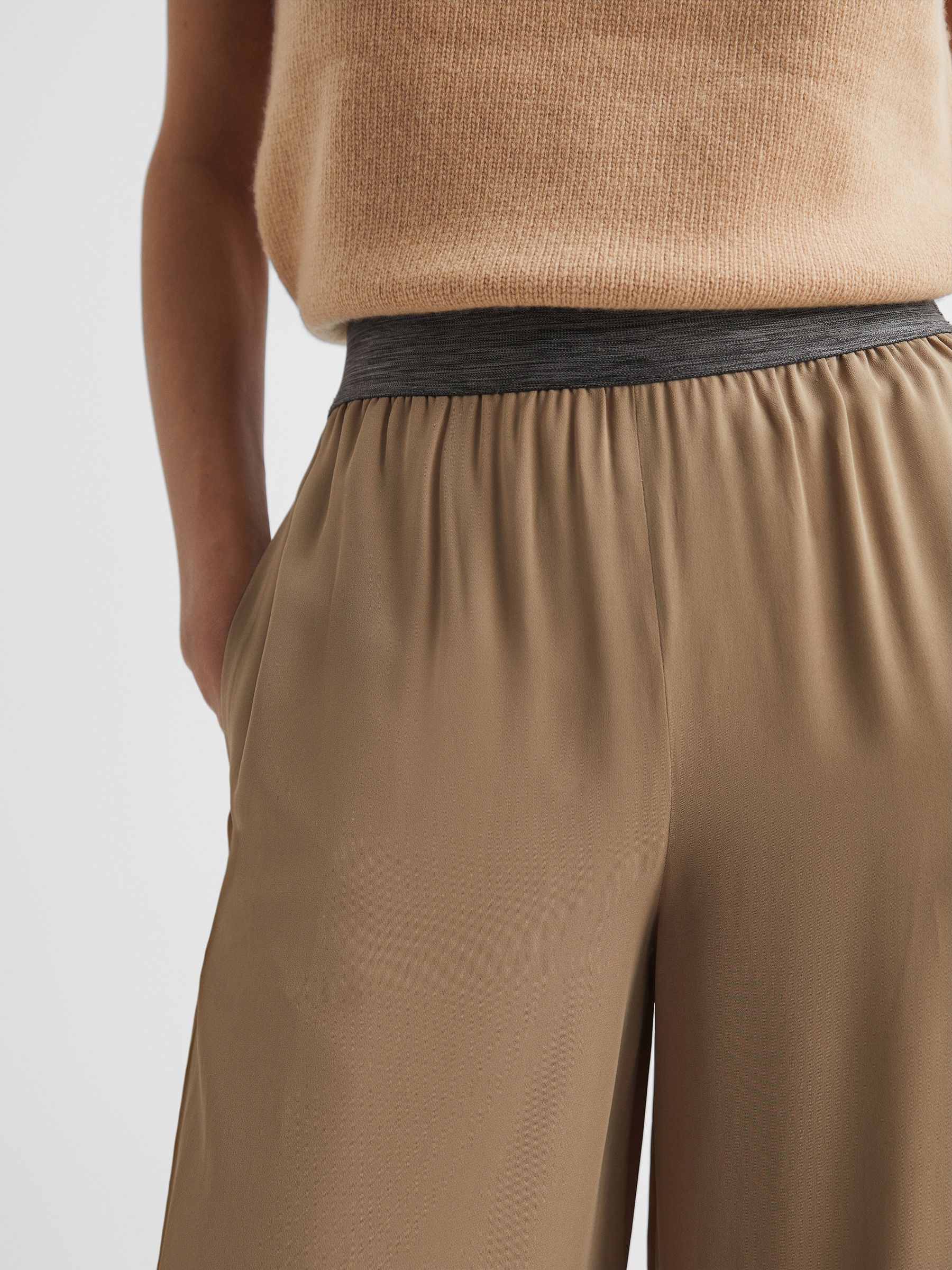 Wide Leg Elasticated Trousers in Camel - Image 3 of 4