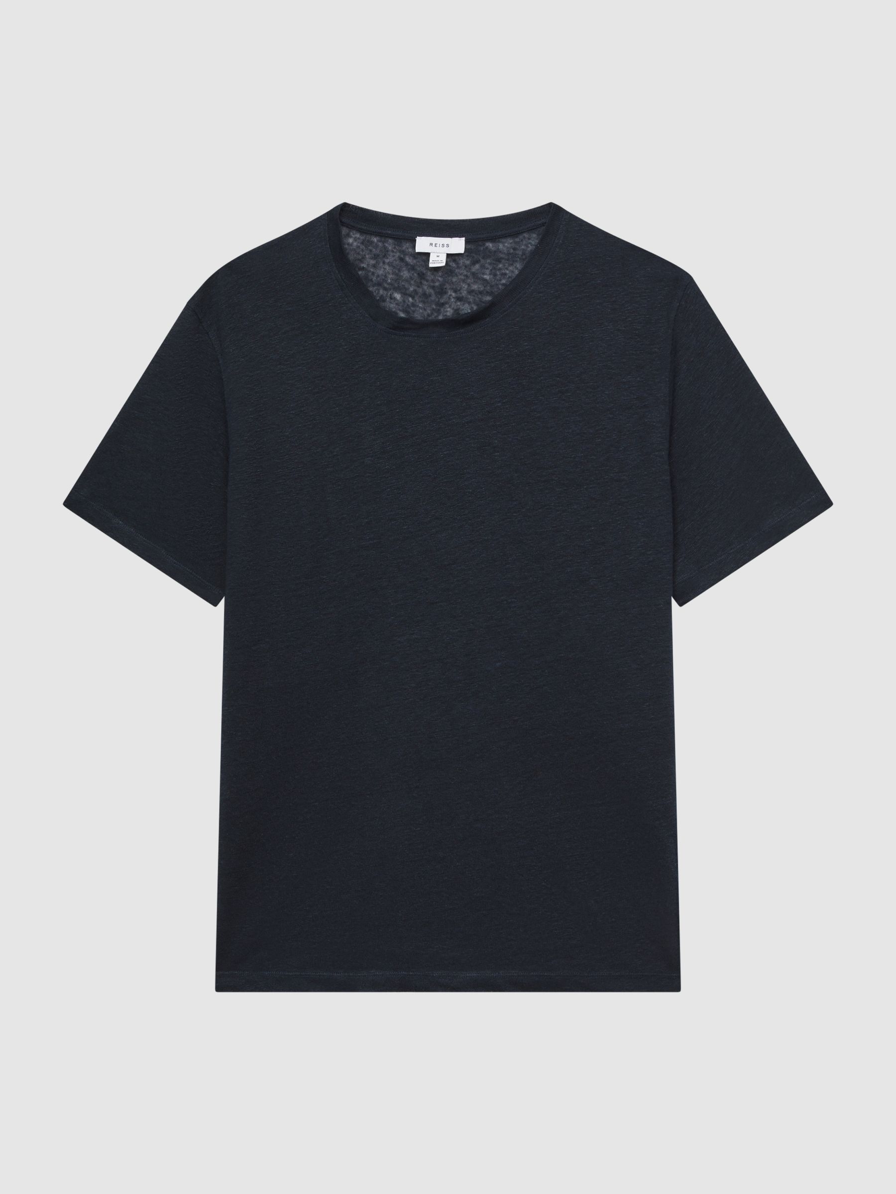 Linen Crew Neck T-Shirt in Navy - Image 2 of 6