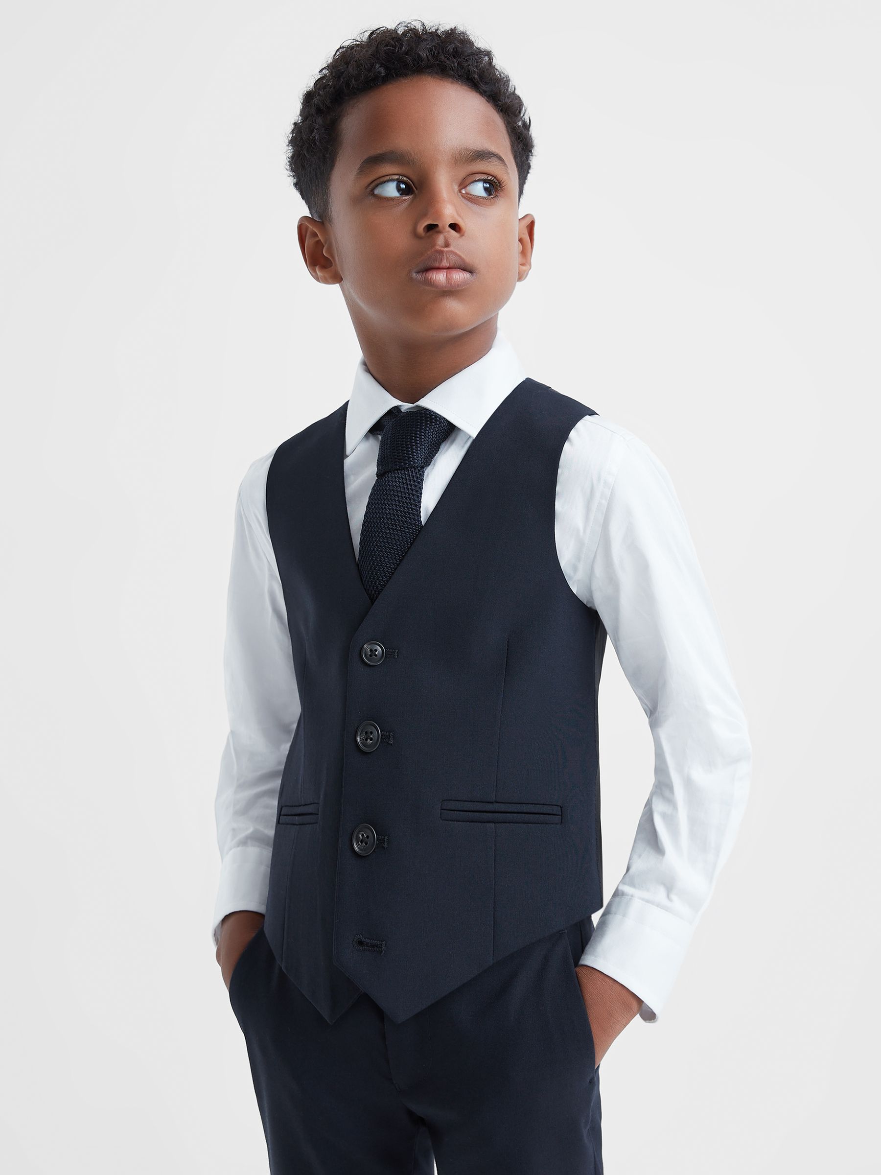 9-14 yrs Modern Fit Waistcoat in Navy - Image 1 of 6 9-14 yrs Modern Fit Waistcoat in Navy - Image 1 of 6
