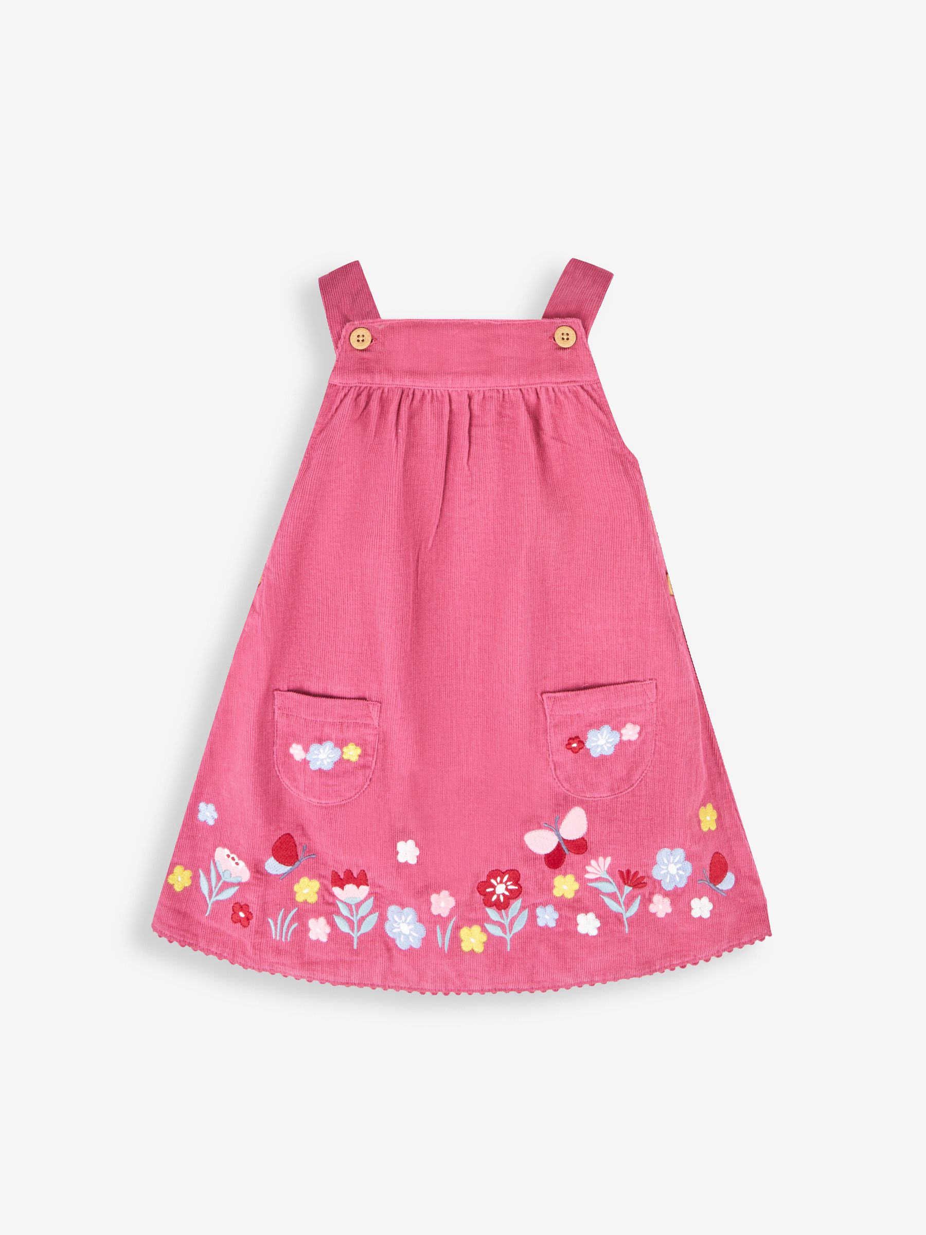 Rose Girls' Floral Embroidered Cord Pinafore Dress & Peter Pan Top
