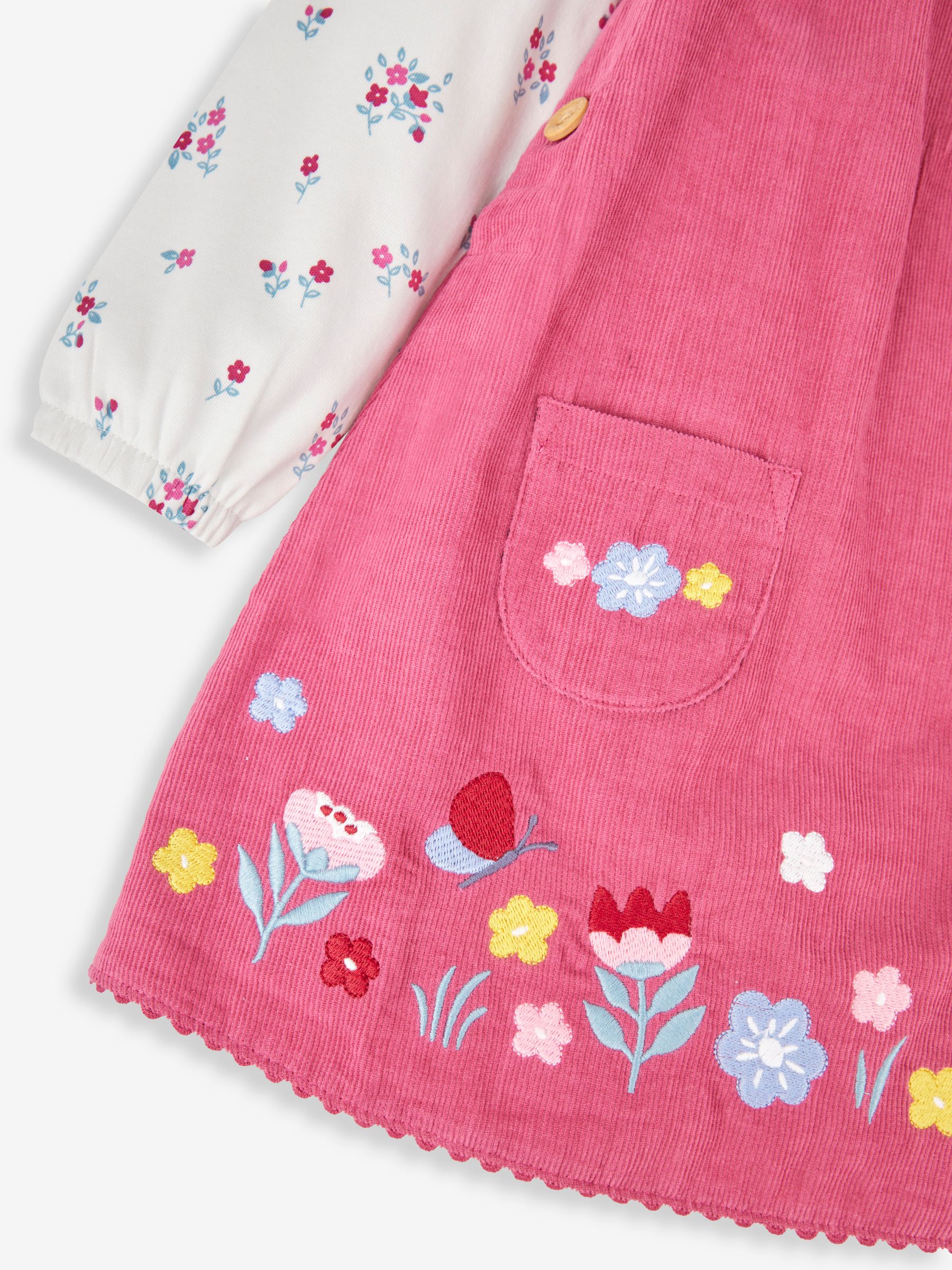 Rose Girls' Floral Embroidered Cord Pinafore Dress & Peter Pan Top Set - Image 6 of 6
