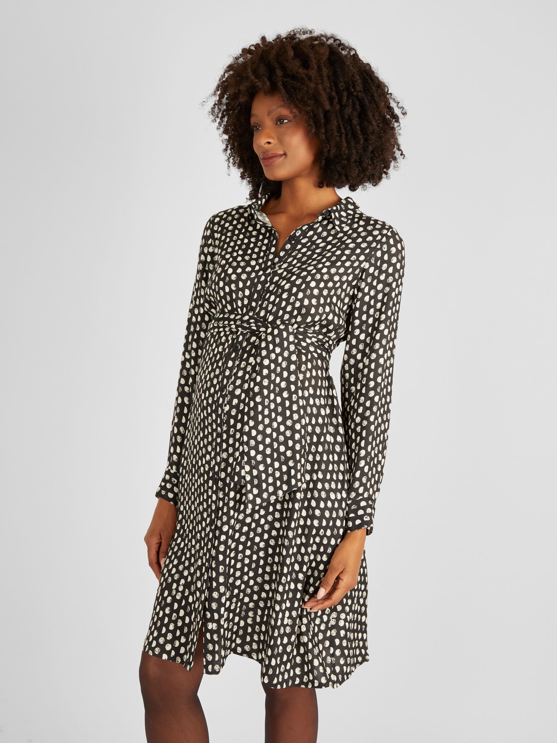 Black Spot Print Shirt Dress With Tie - Image 2 of 4