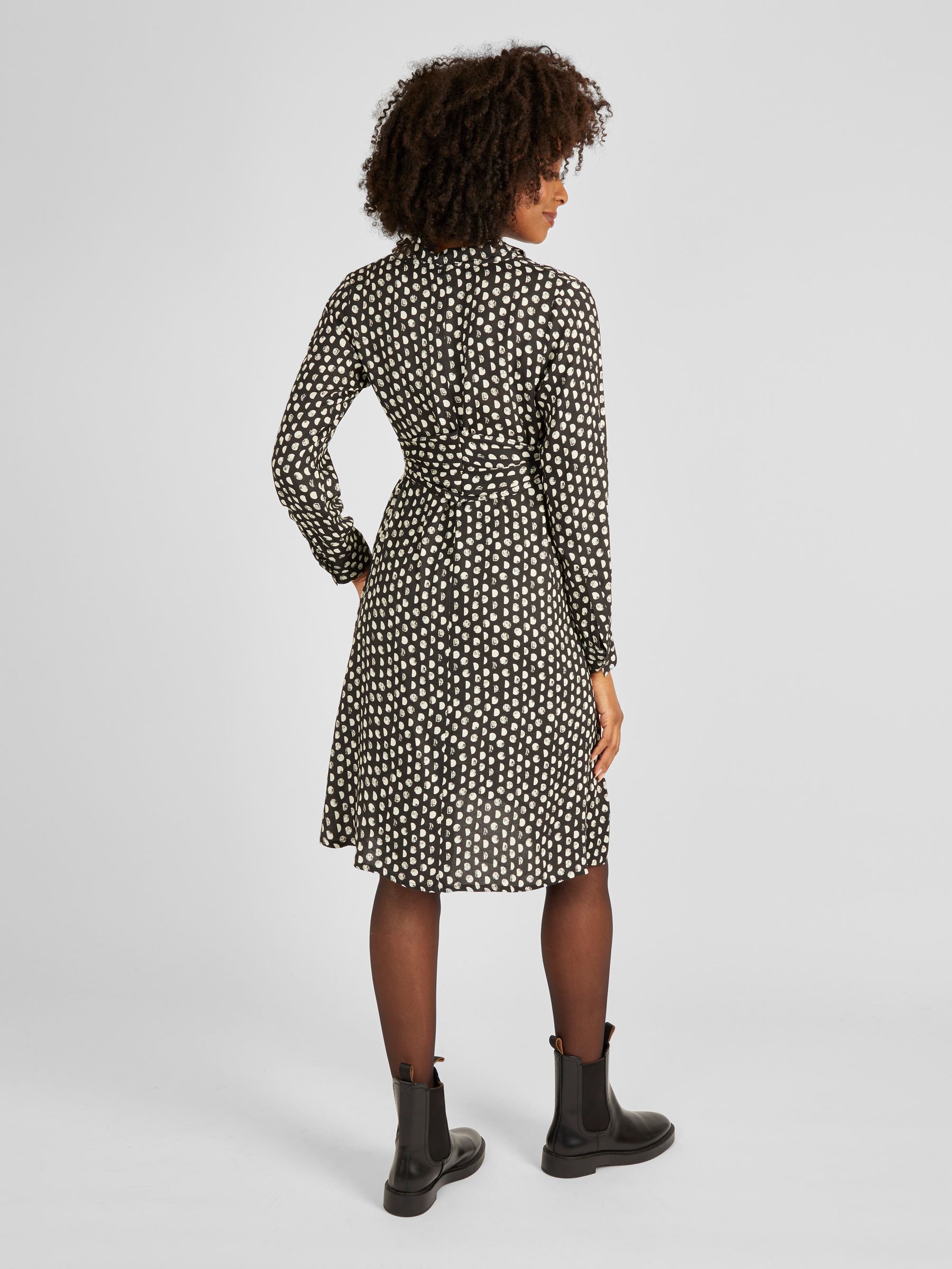 Black Spot Print Shirt Dress With Tie - Image 3 of 4