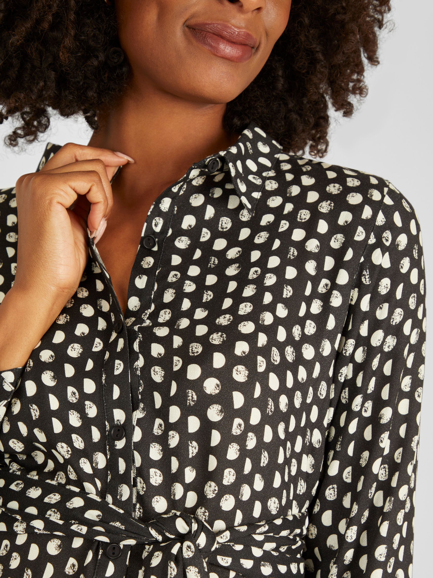 Black Spot Print Shirt Dress With Tie - Image 4 of 4