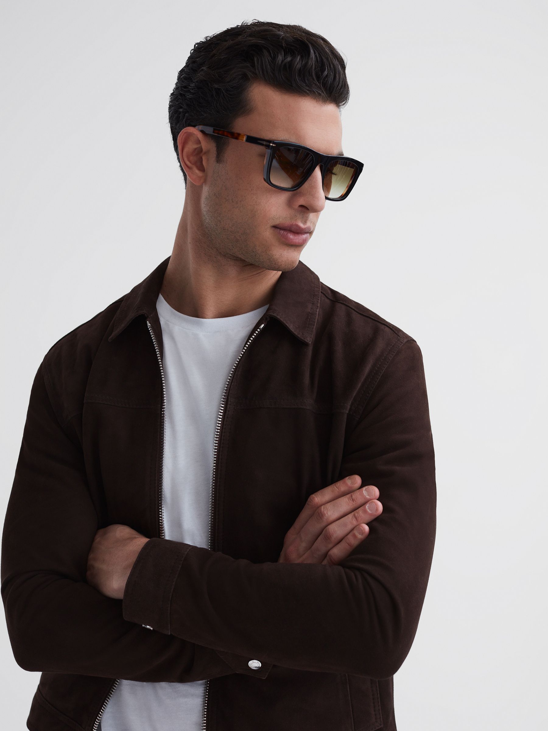 Eyewear by David Beckham Squared Tortoiseshell Sunglasses in Tortoise - Image 2 of 5