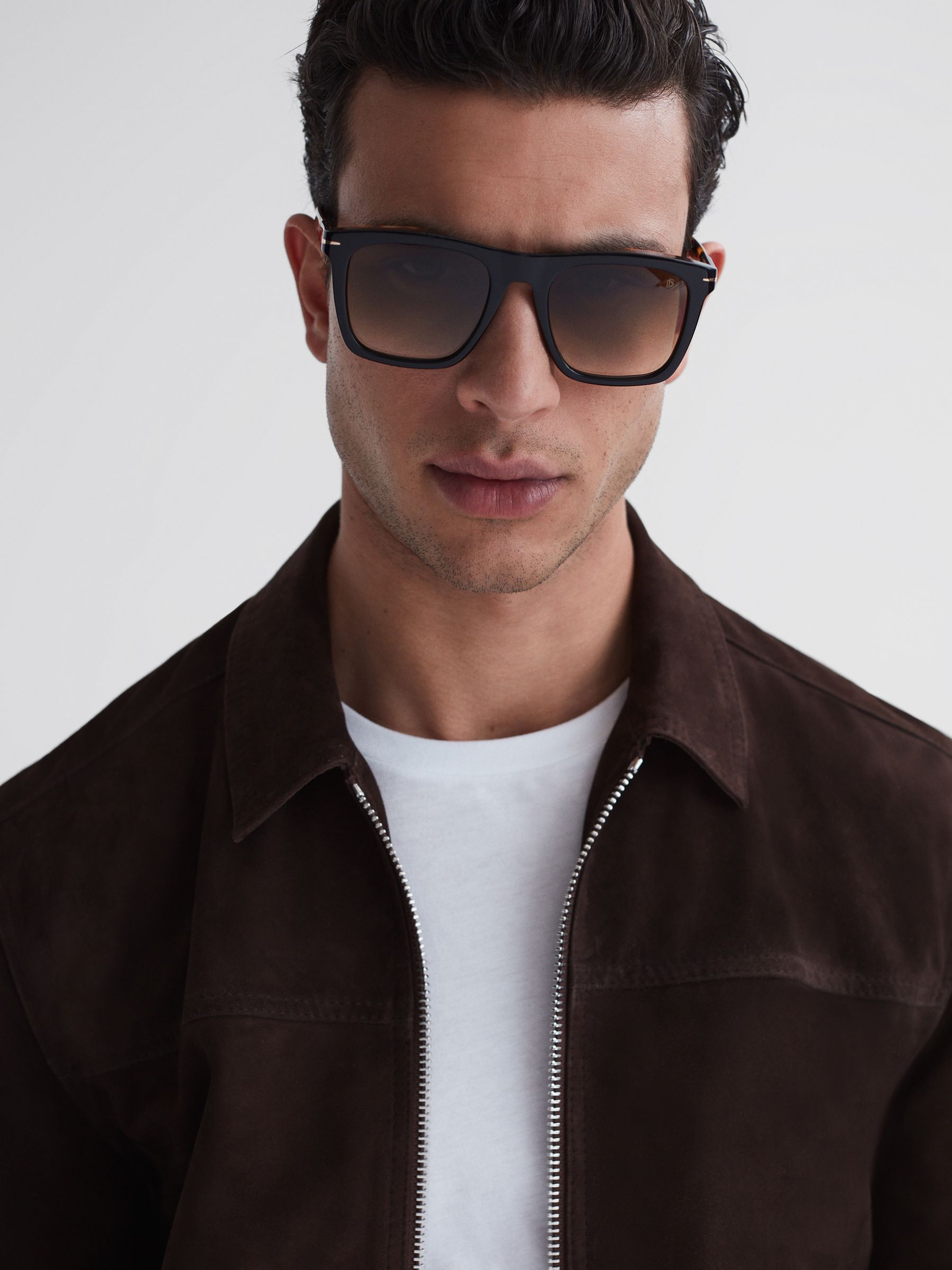 Eyewear by David Beckham Squared Tortoiseshell Sunglasses in Tortoise - Image 3 of 5