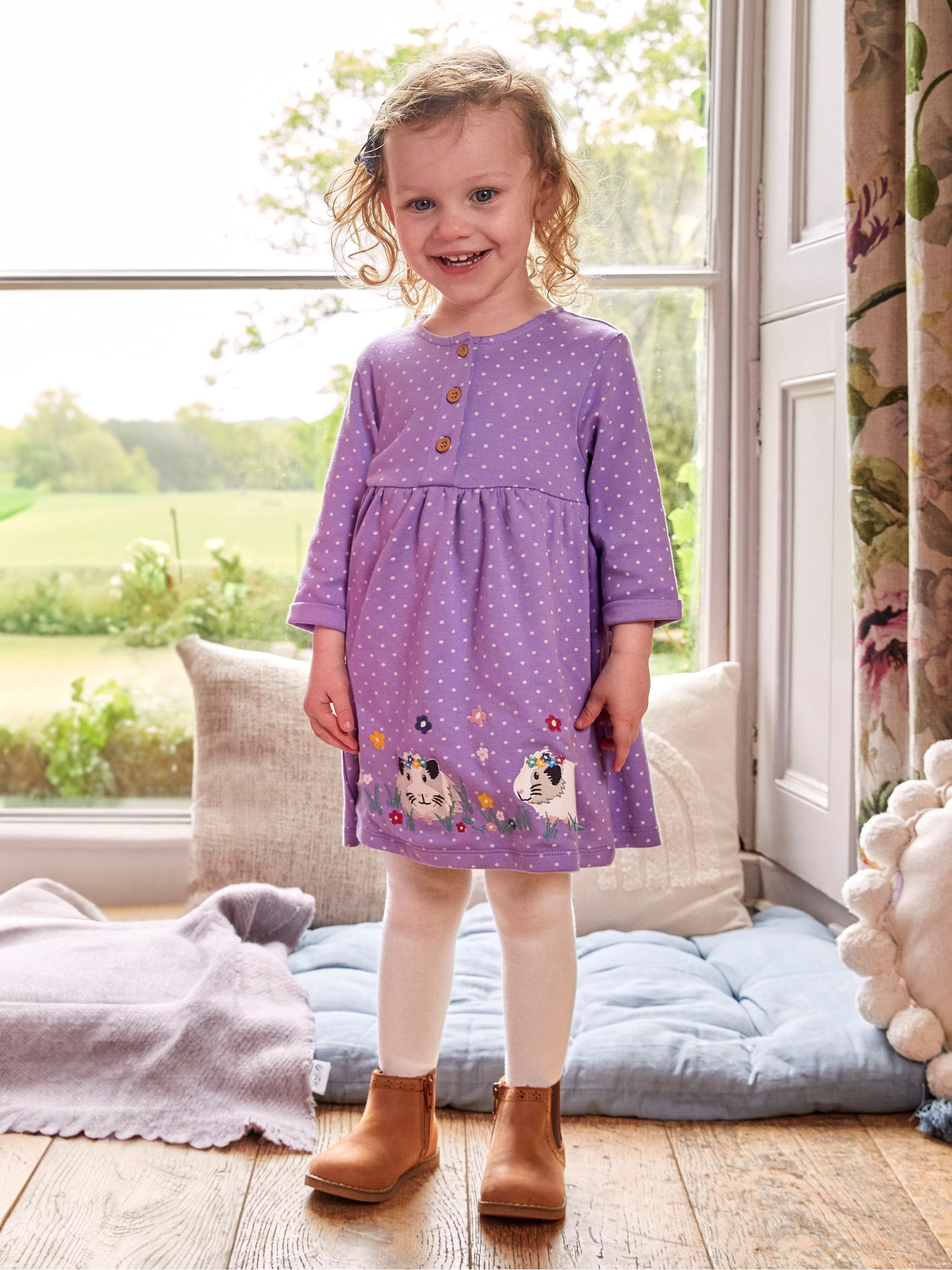 Lilac Purple Guinea Pig Appliqué Button Front Dress - Image 1 of 5