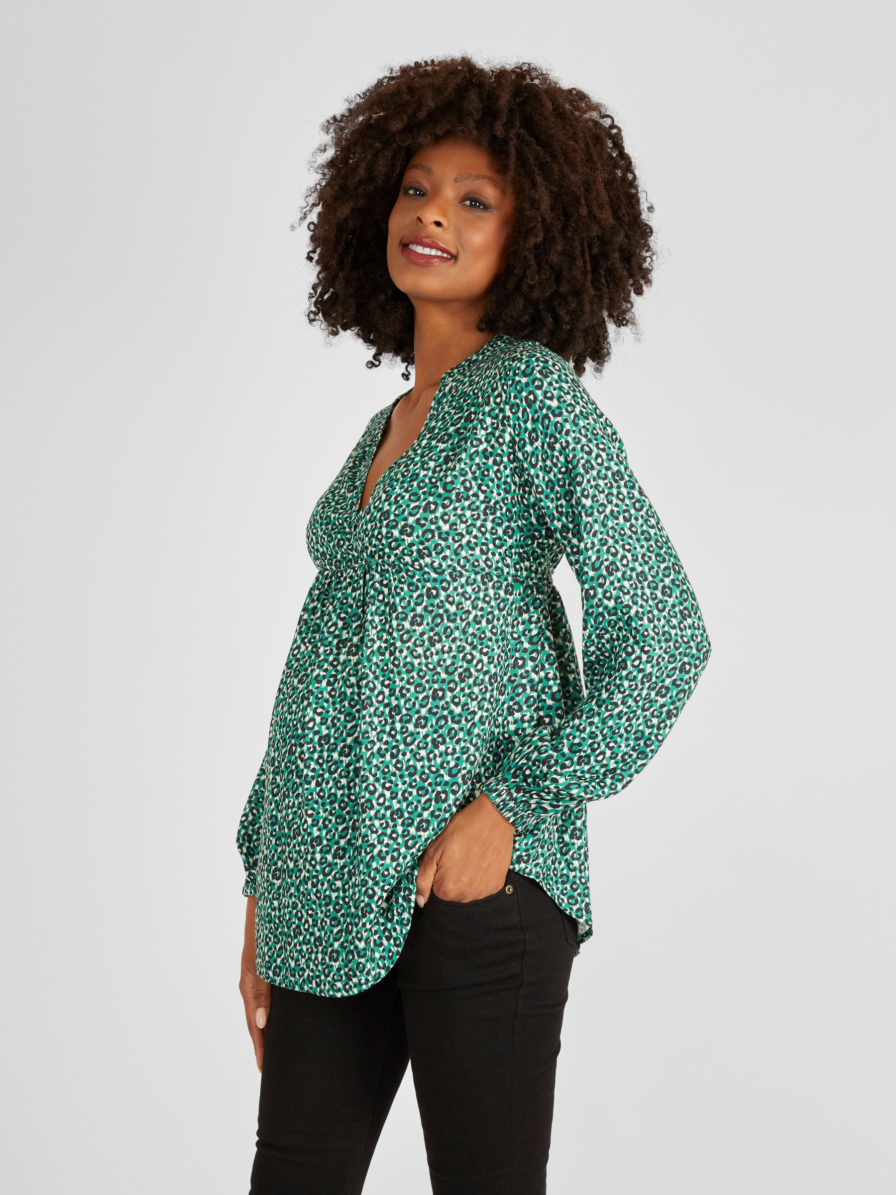 Green Animal Print Maternity Blouse - Image 1 of 4