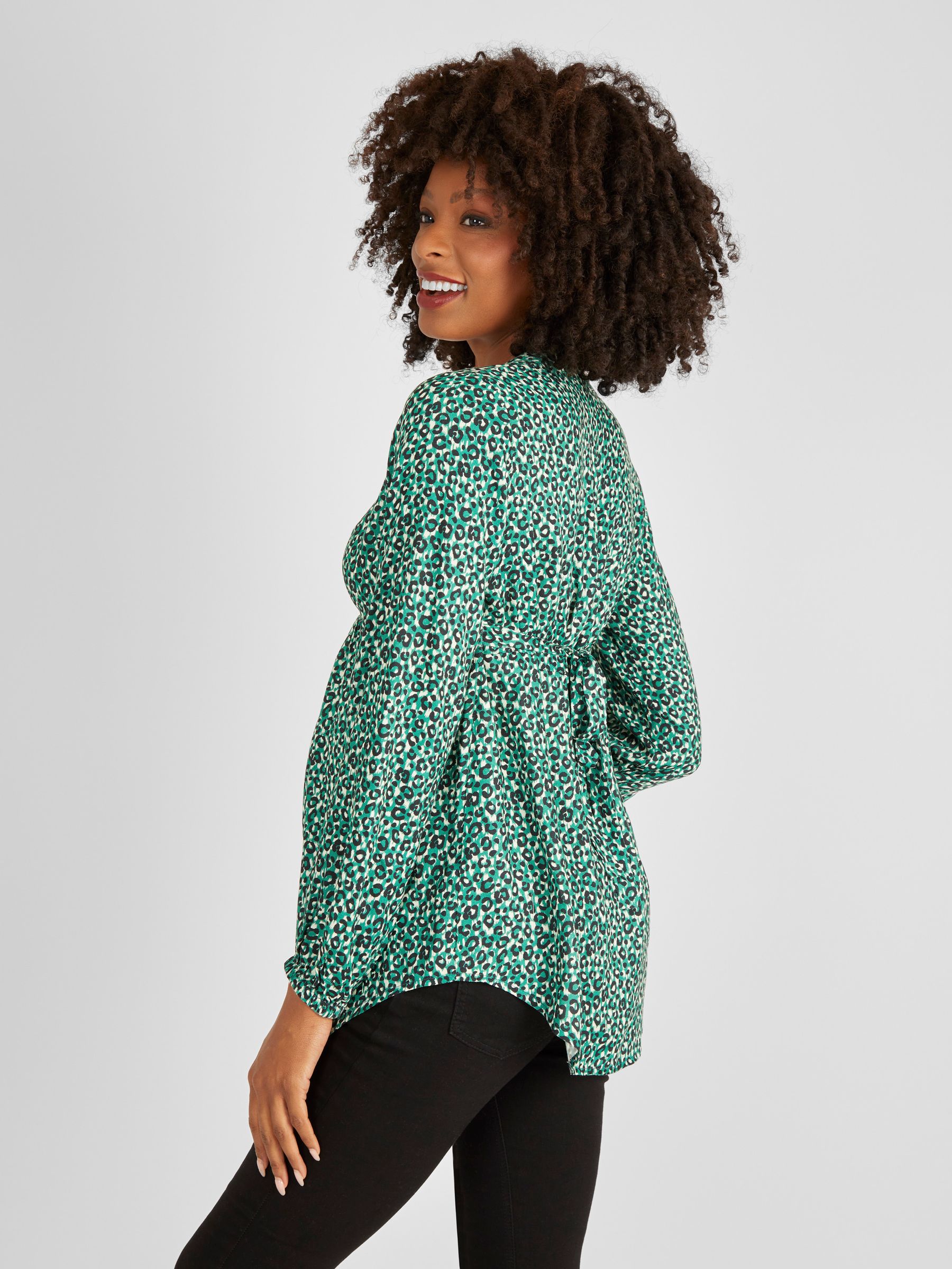 Green Animal Print Maternity Blouse - Image 3 of 4
