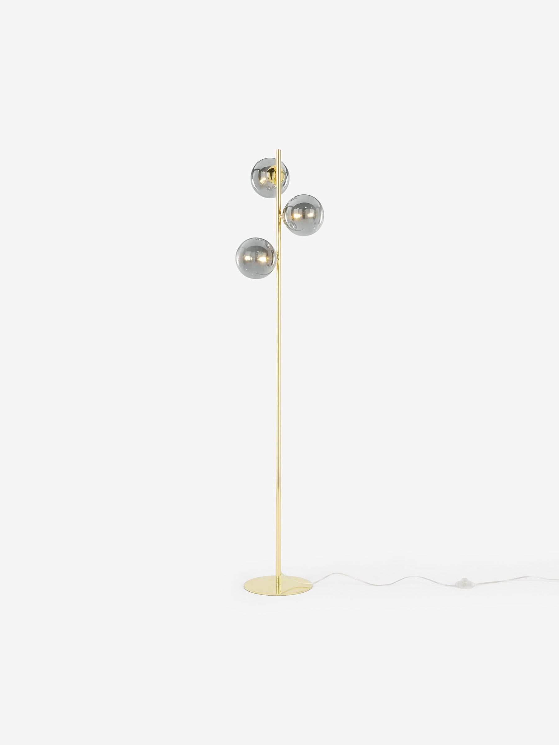 Globe Floor Lamp in Smoked Glass/Brass - Image 1 of 3 Globe Floor Lamp in Smoked Glass/Brass - Image 1 of 3