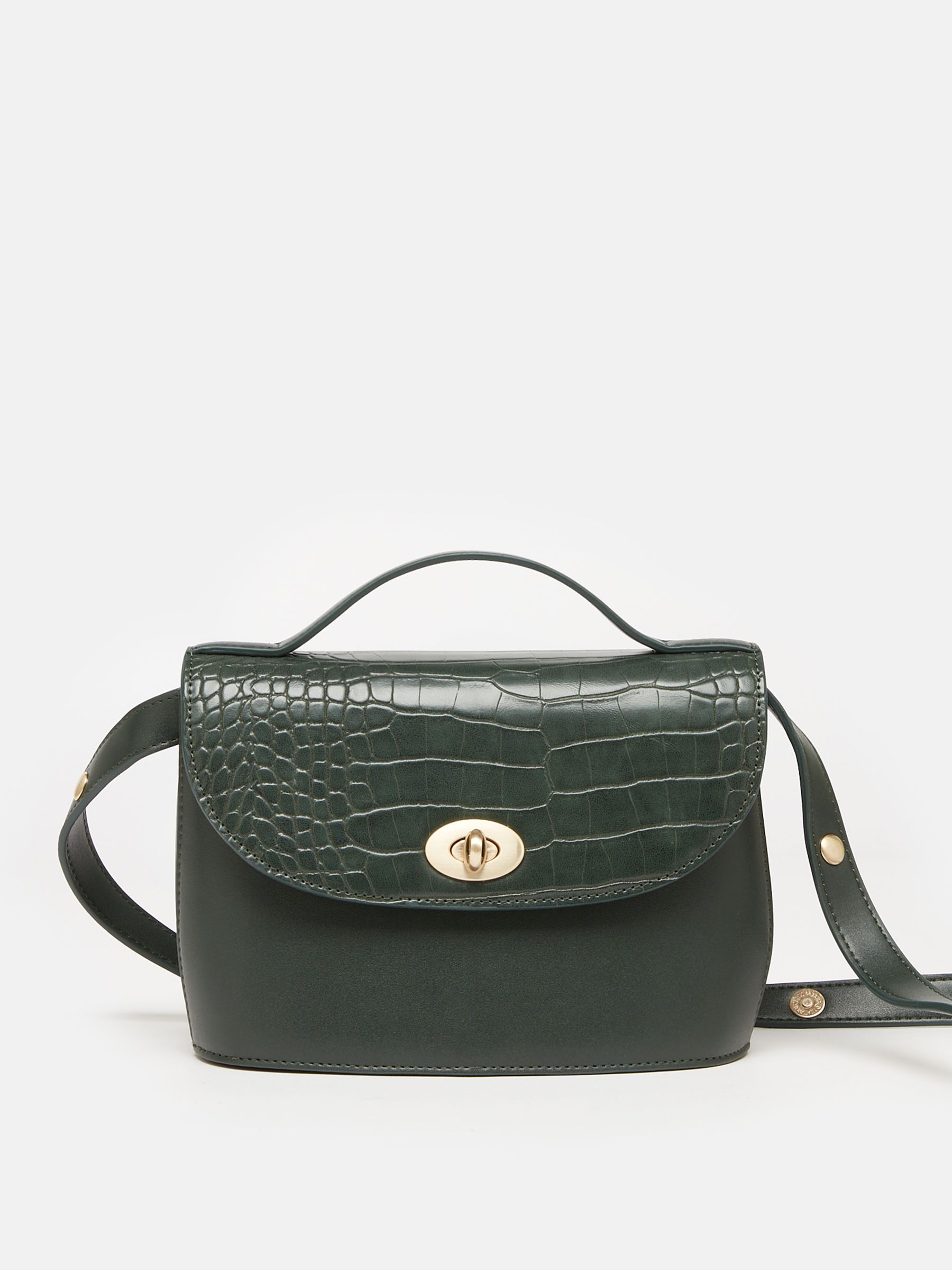Claire Green Faux Leather Croc Effect Cross Body Bag - Image 1 of 8