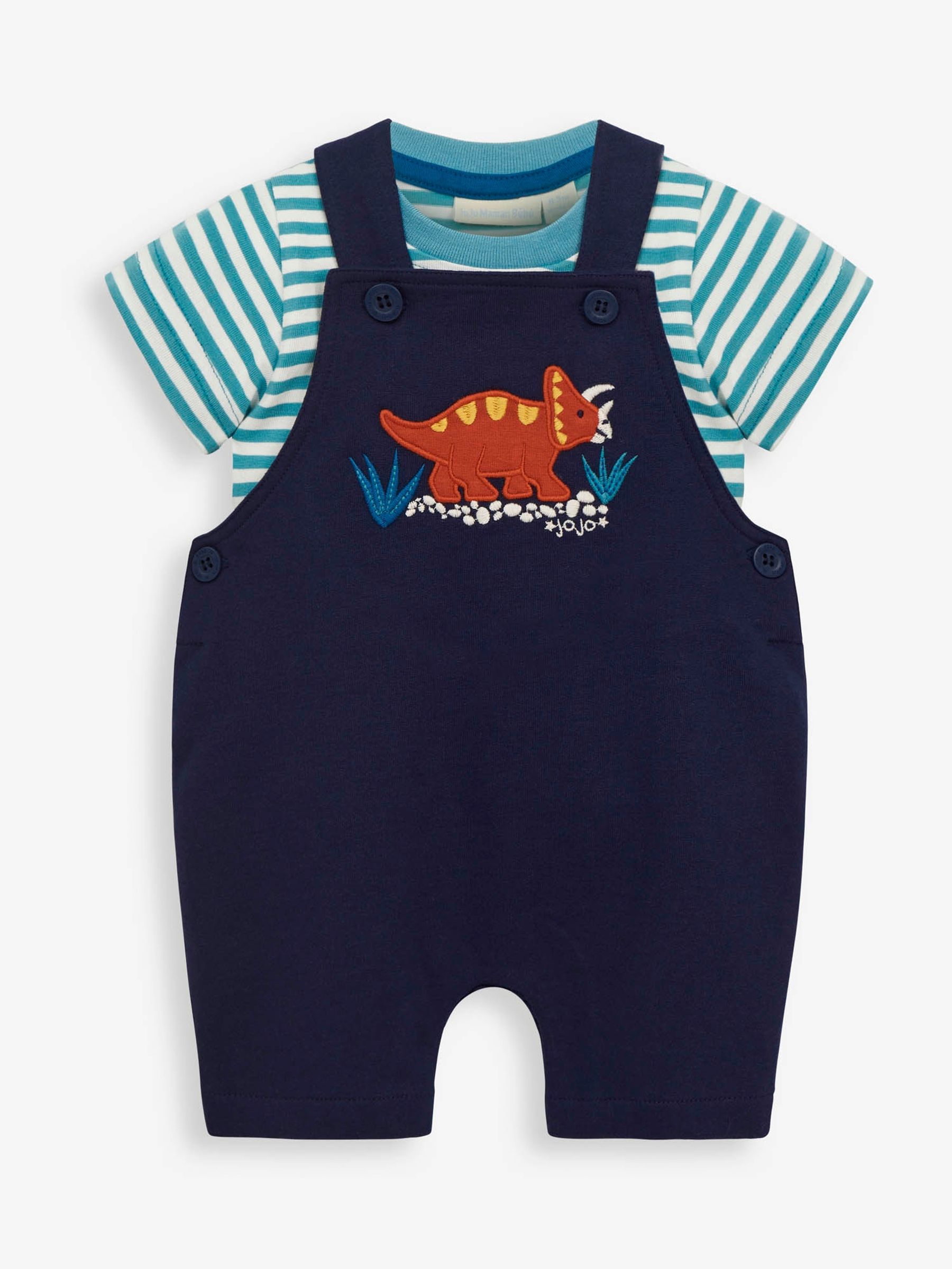 Navy 2-Piece Navy Dinosaur Appliqué Baby Short Dungarees Set - Image 1 of 3
