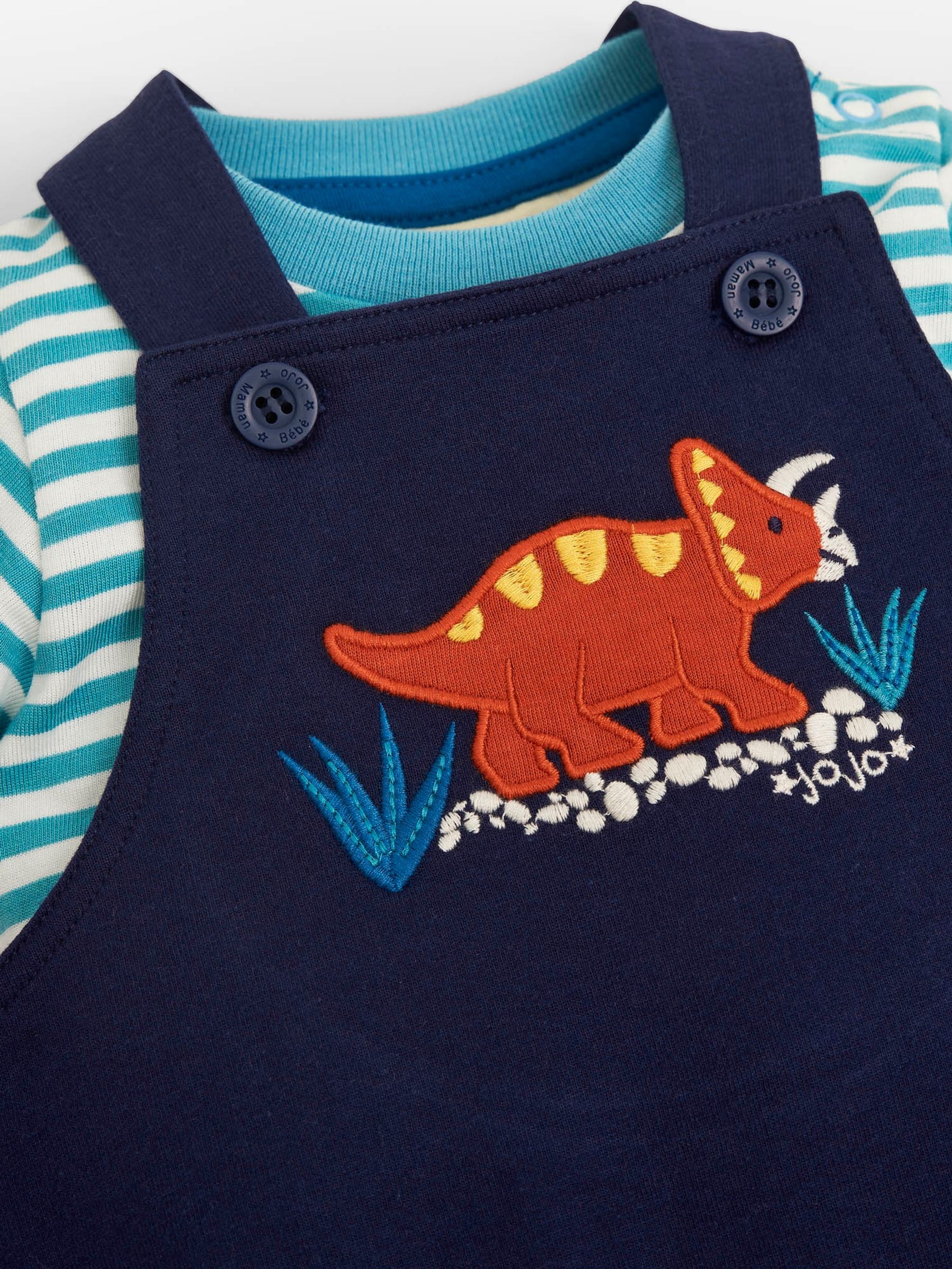 Navy 2-Piece Navy Dinosaur Appliqué Baby Short Dungarees Set - Image 3 of 3