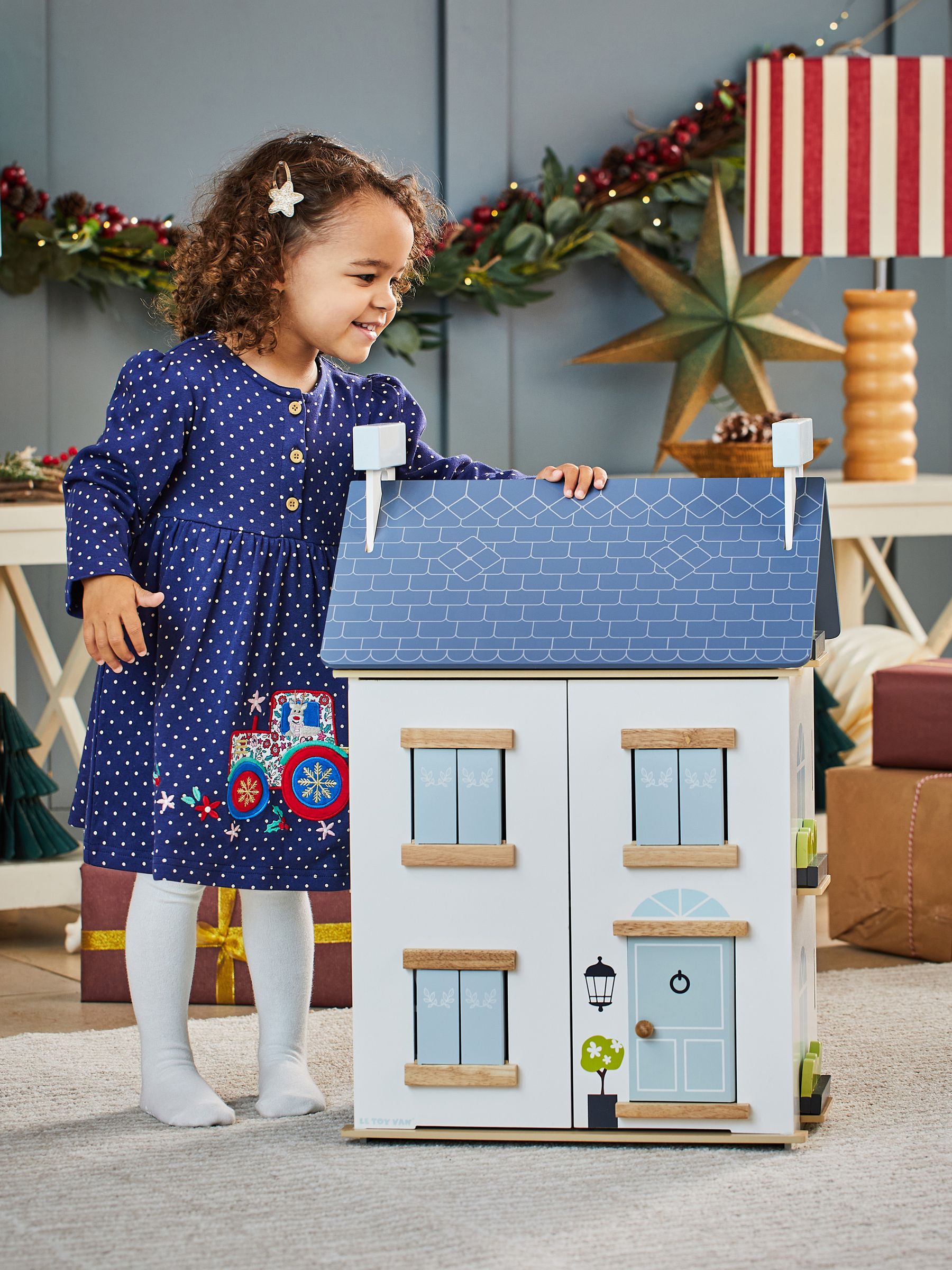 Navy Santa in a Tractor Appliqué Button Front Dress - Image 5 of 5