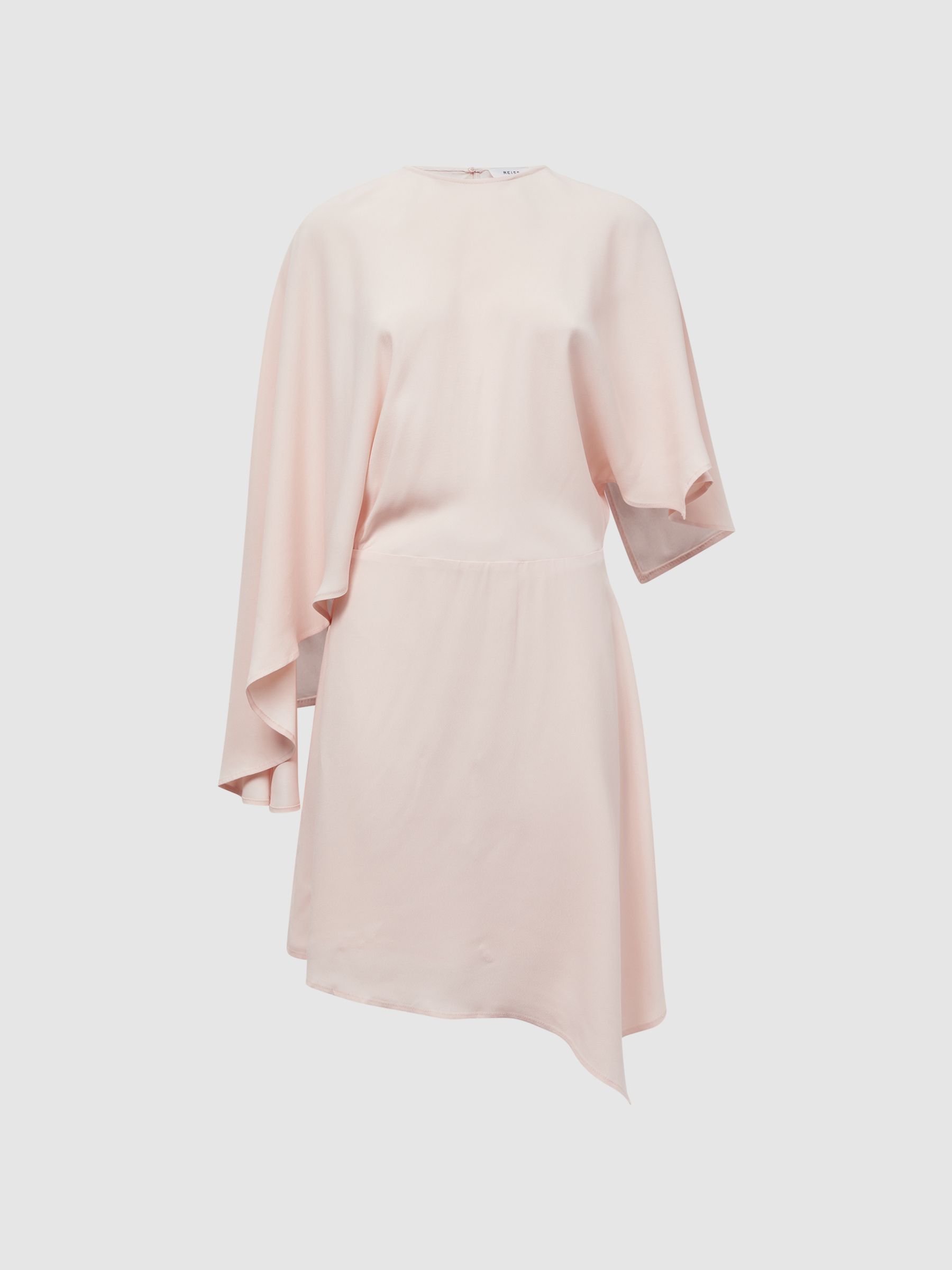 Cape Sleeve Asymmetric Mini Dress in Nude - Image 2 of 4