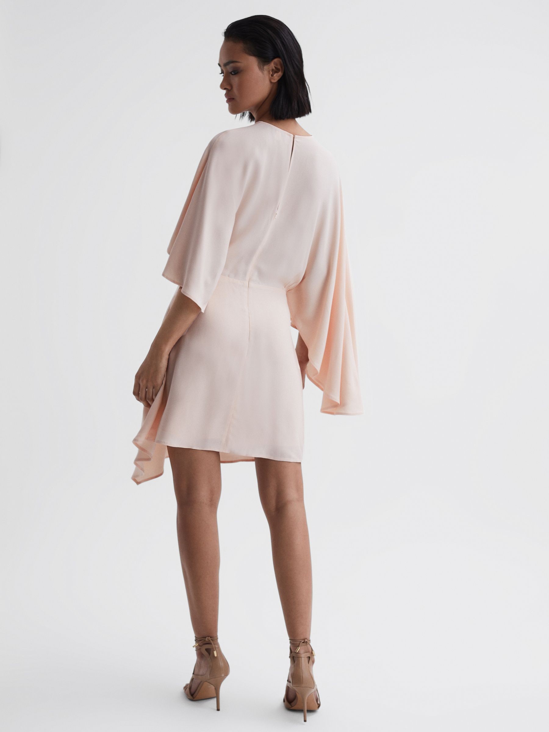 Cape Sleeve Asymmetric Mini Dress in Nude - Image 3 of 4