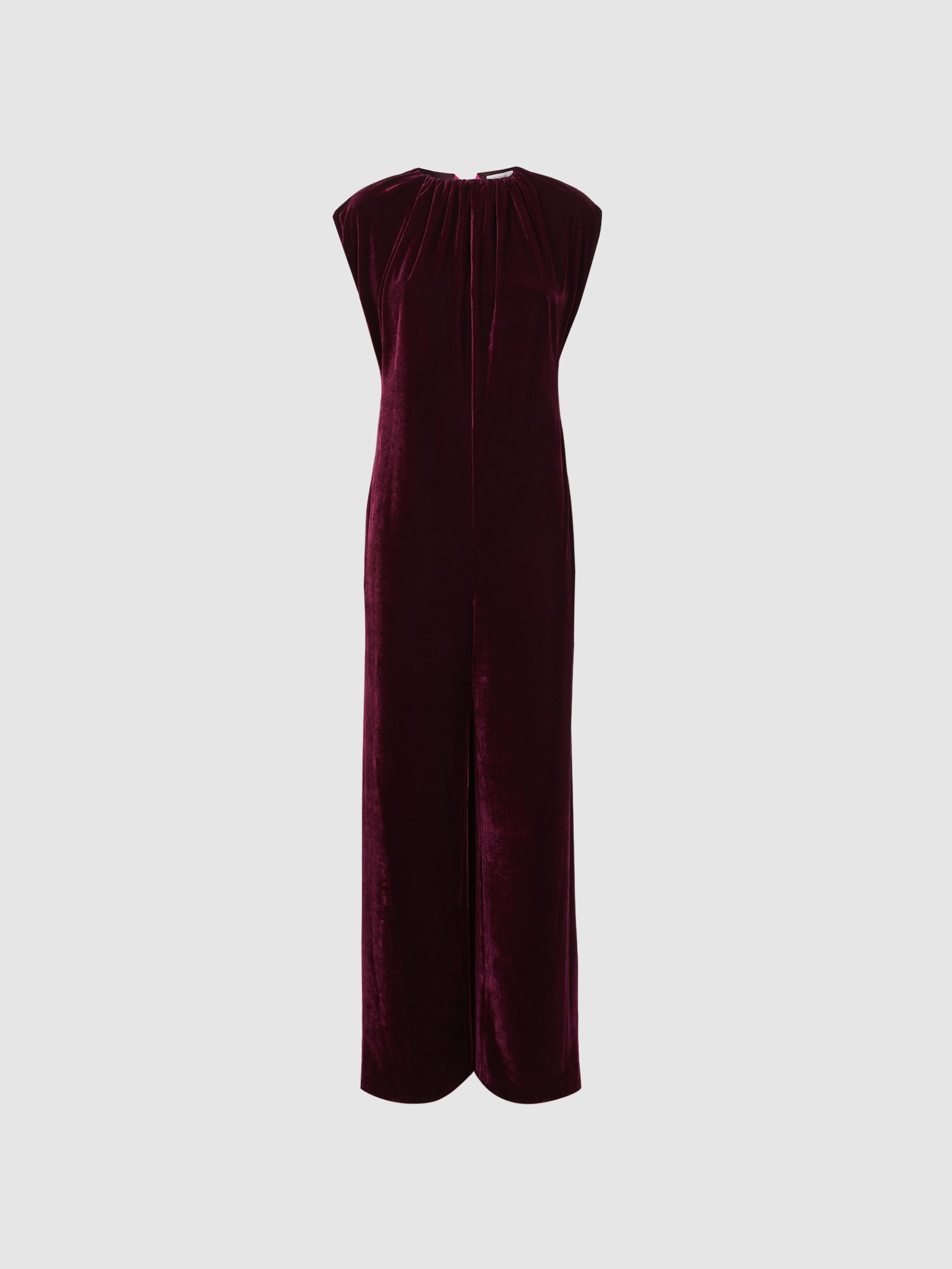 Florere Relaxed Fit Velvet Tie Neck Jumpsuit in Burgundy - Image 2 of 5