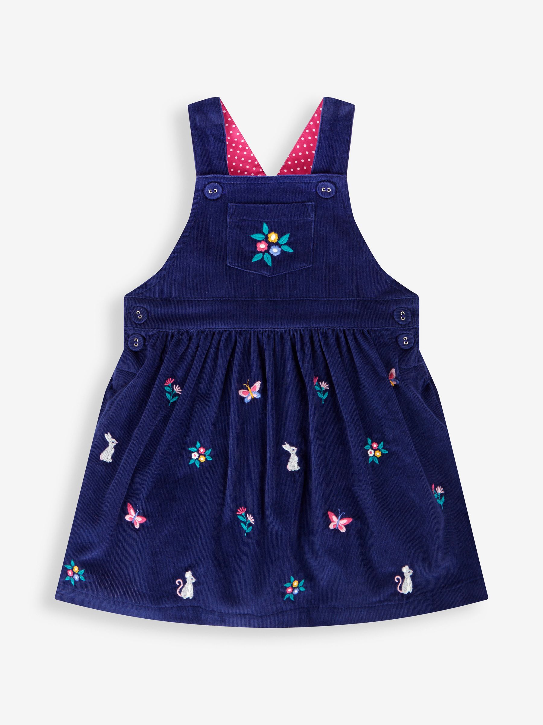 Navy Girls' Mouse Floral Embroidered Cord Pinafore Dress - Image 1 of 4