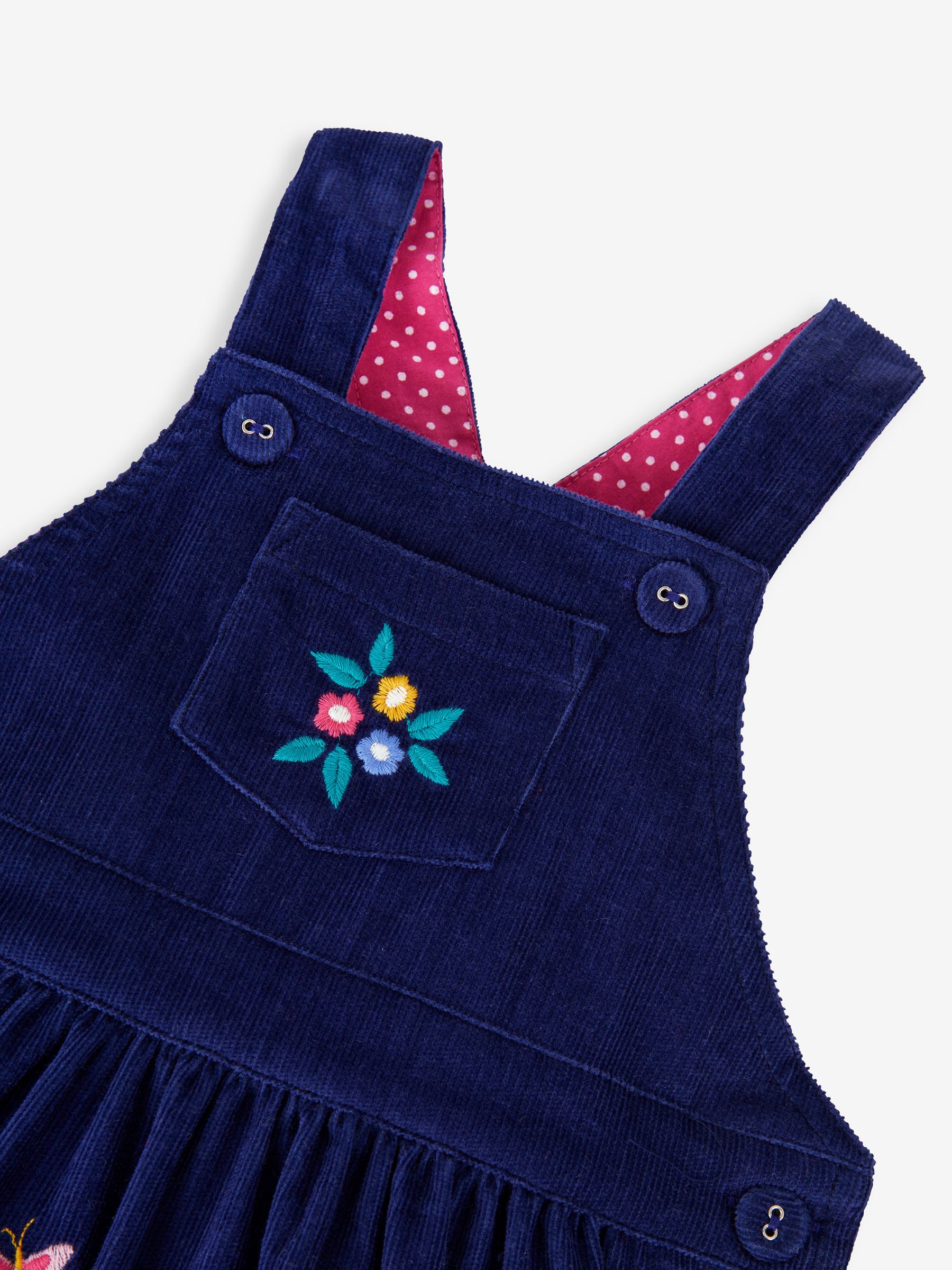 Navy Girls' Mouse Floral Embroidered Cord Pinafore Dress - Image 2 of 4