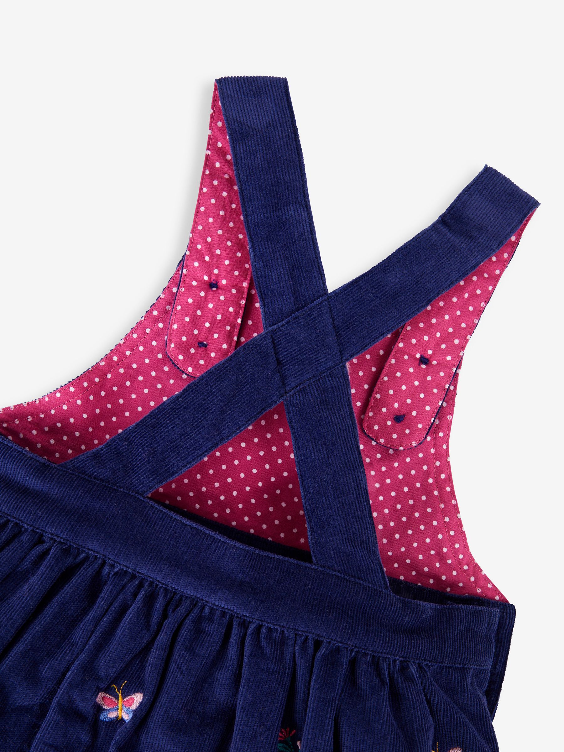 Navy Girls' Mouse Floral Embroidered Cord Pinafore Dress - Image 3 of 4