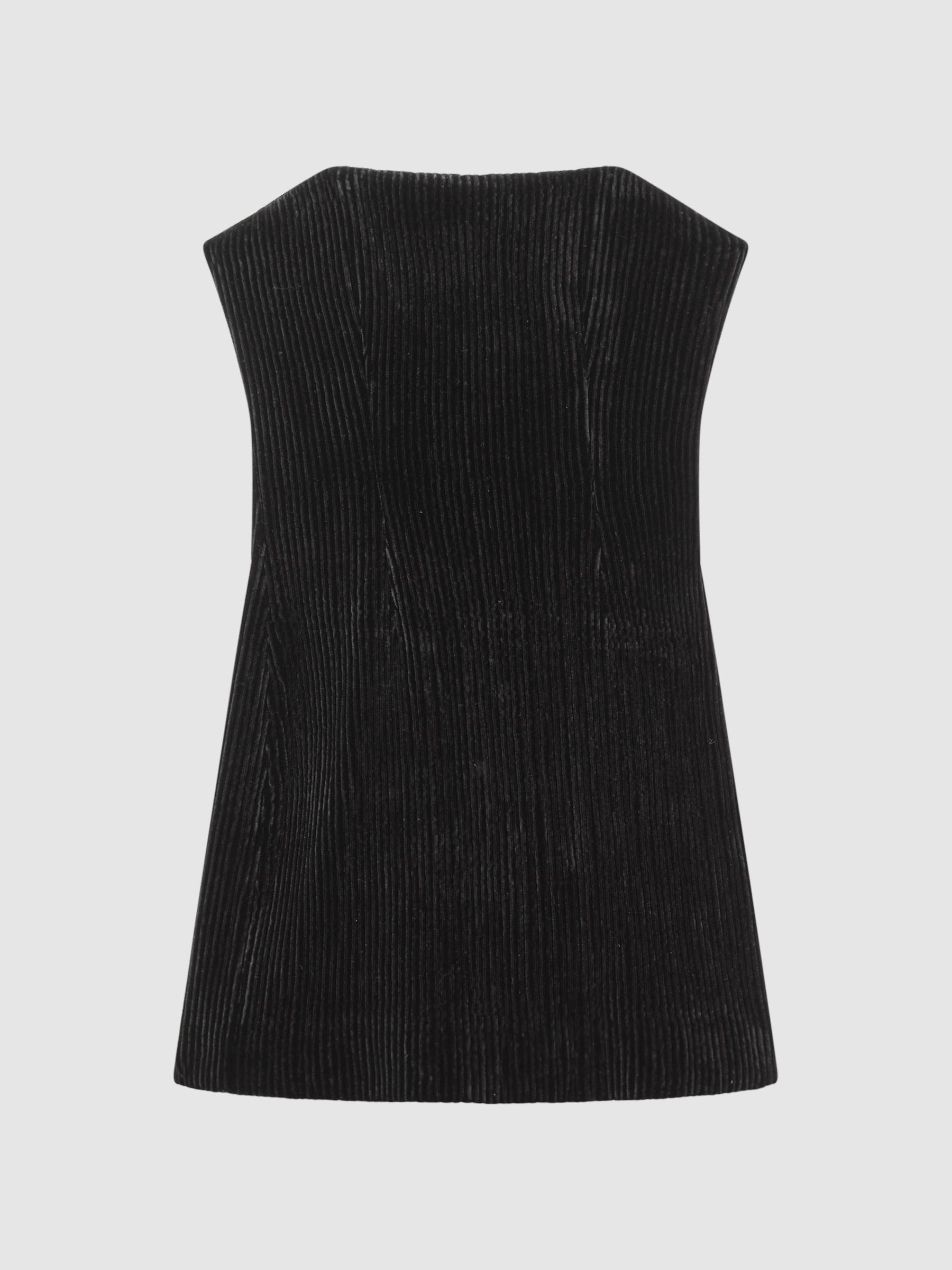 Velvet Pleat Detail Mini Dress in Black - Image 2 of 6