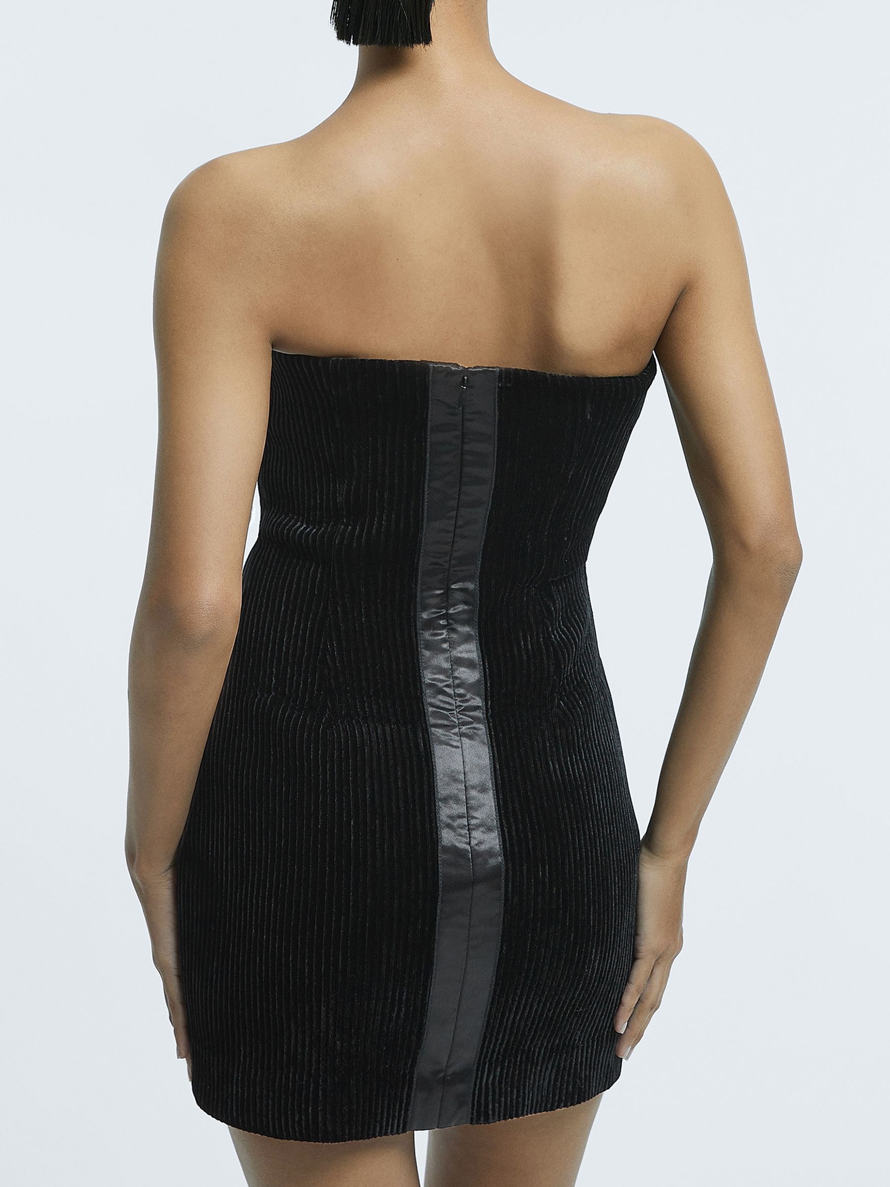 Velvet Pleat Detail Mini Dress in Black - Image 5 of 6