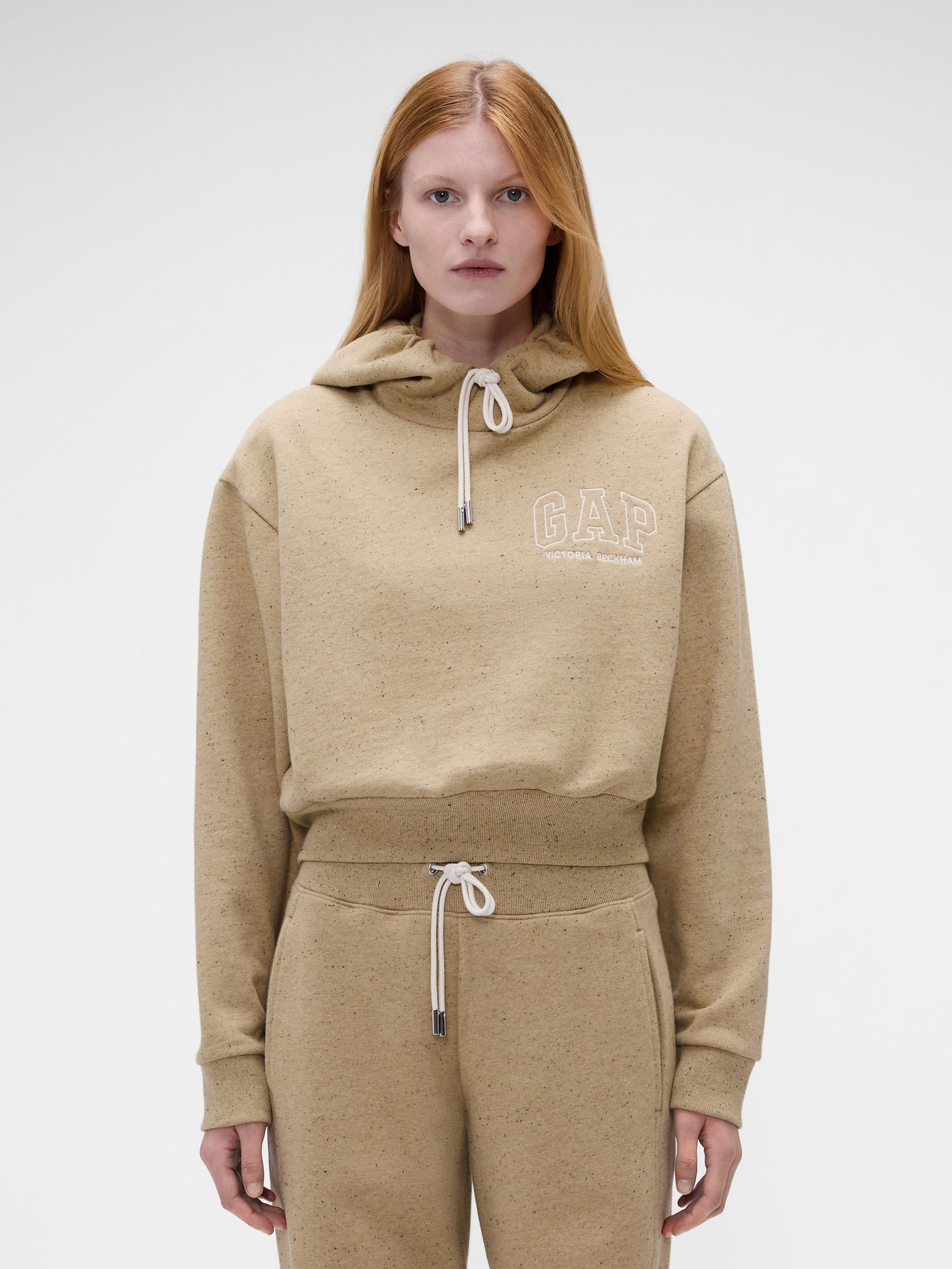 Gap x Victoria Beckham Sand Heavyweight Logo Crop Hoodie - Image 1 of 7