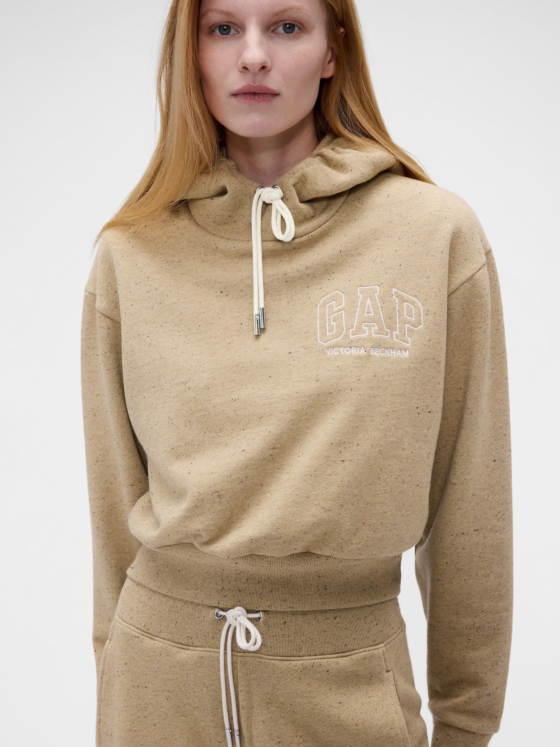 Gap x Victoria Beckham Sand Heavyweight Logo Crop Hoodie - Image 4 of 7