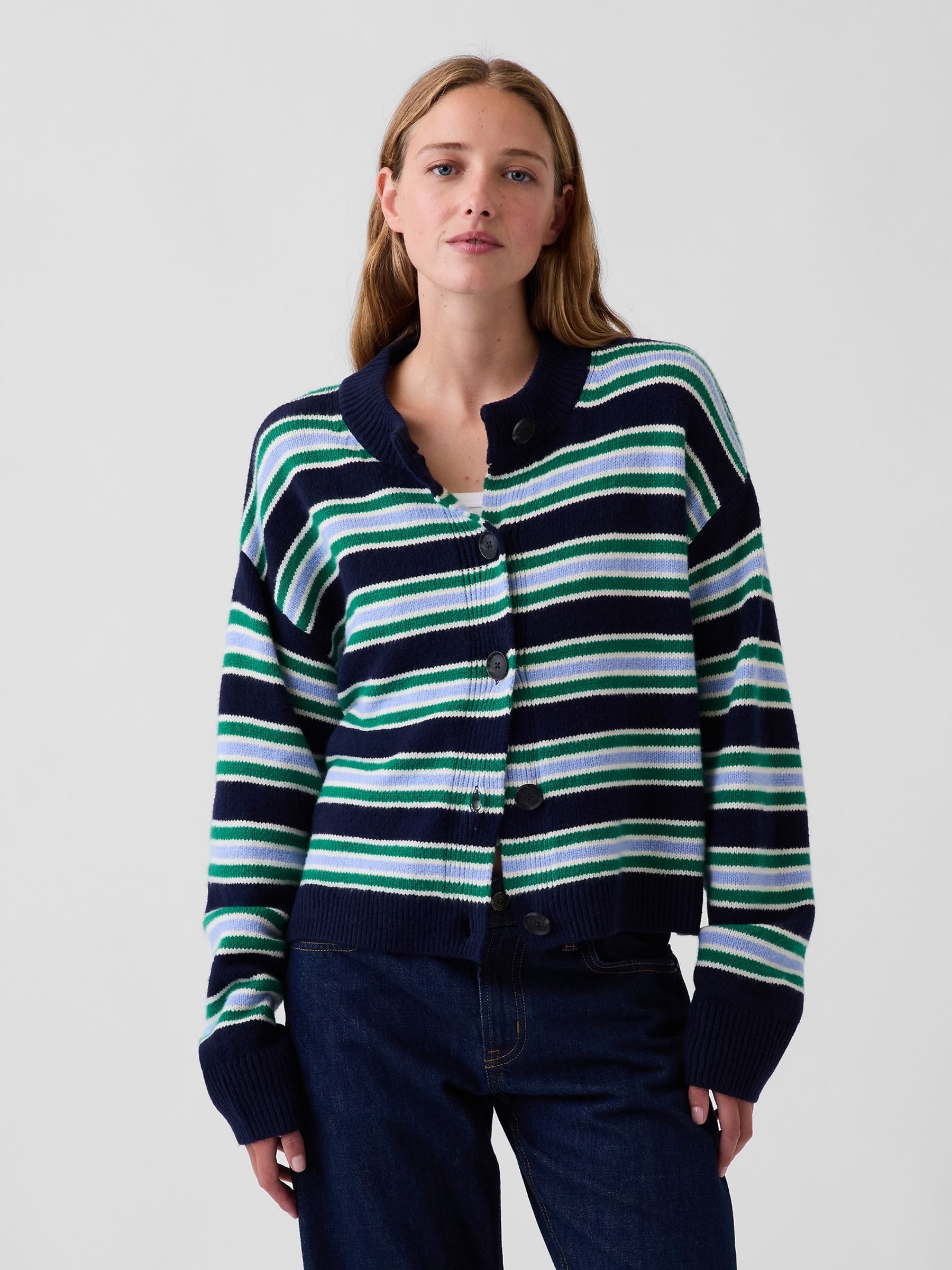 Blue Stripe CashSoft Oversized Chunky Cardigan - Image 1 of 5