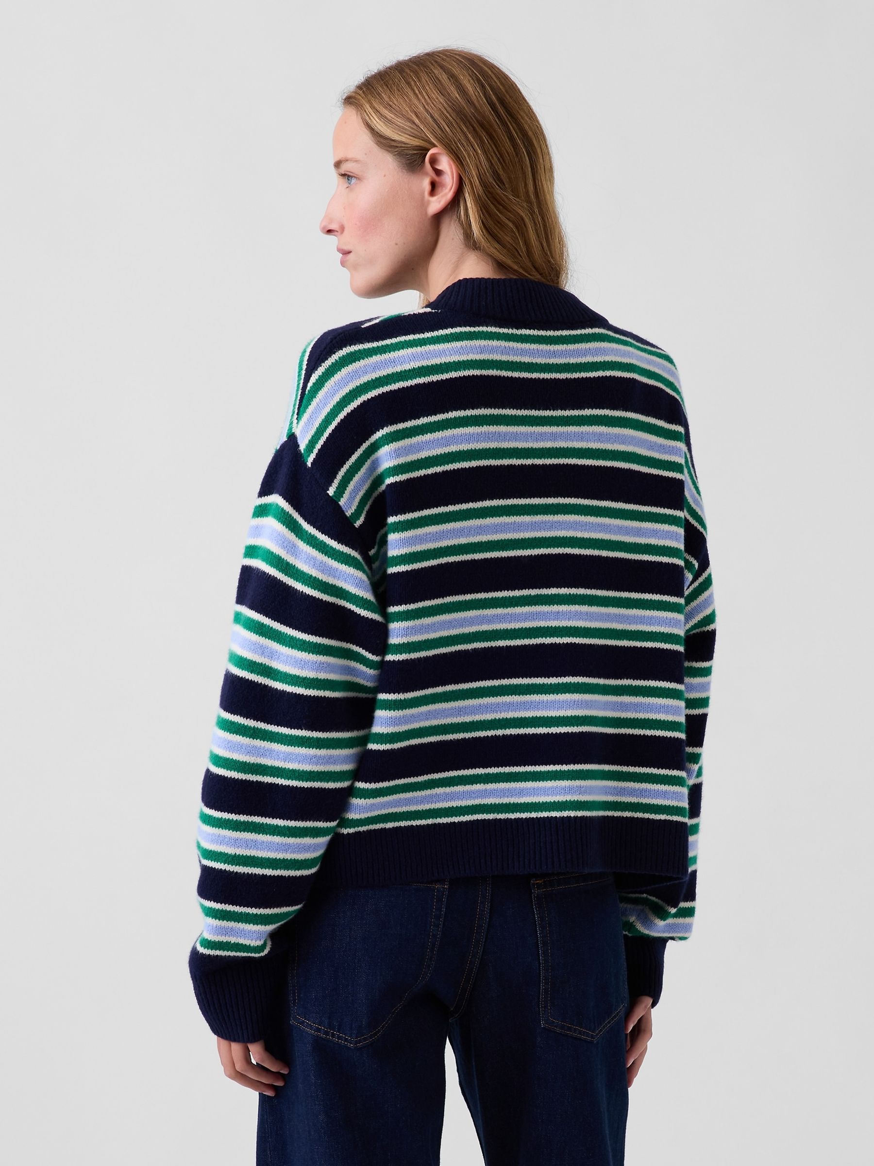 Blue Stripe CashSoft Oversized Chunky Cardigan - Image 2 of 5