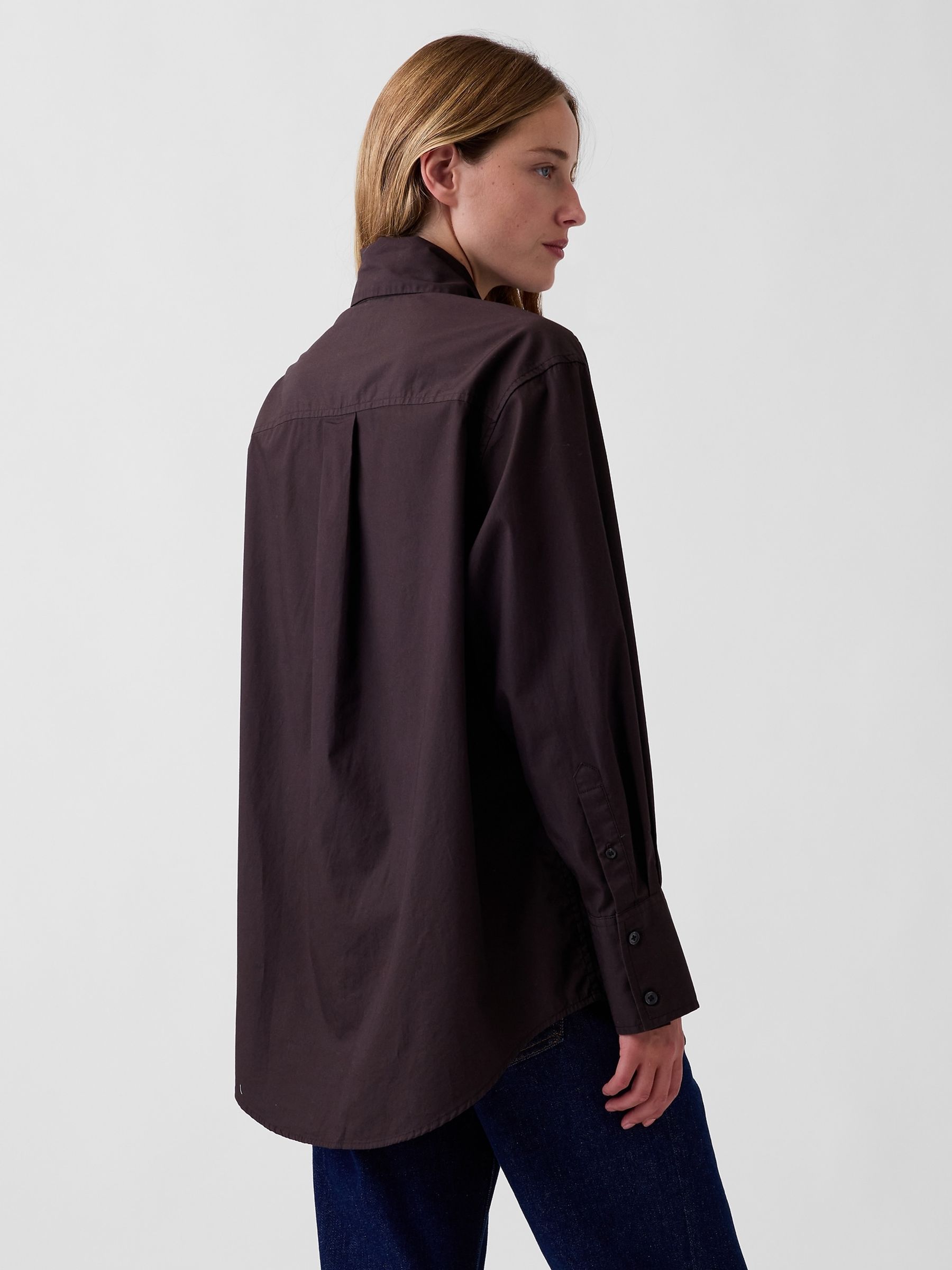 Brown Poplin Tie-Neck Big Shirt - Image 2 of 4