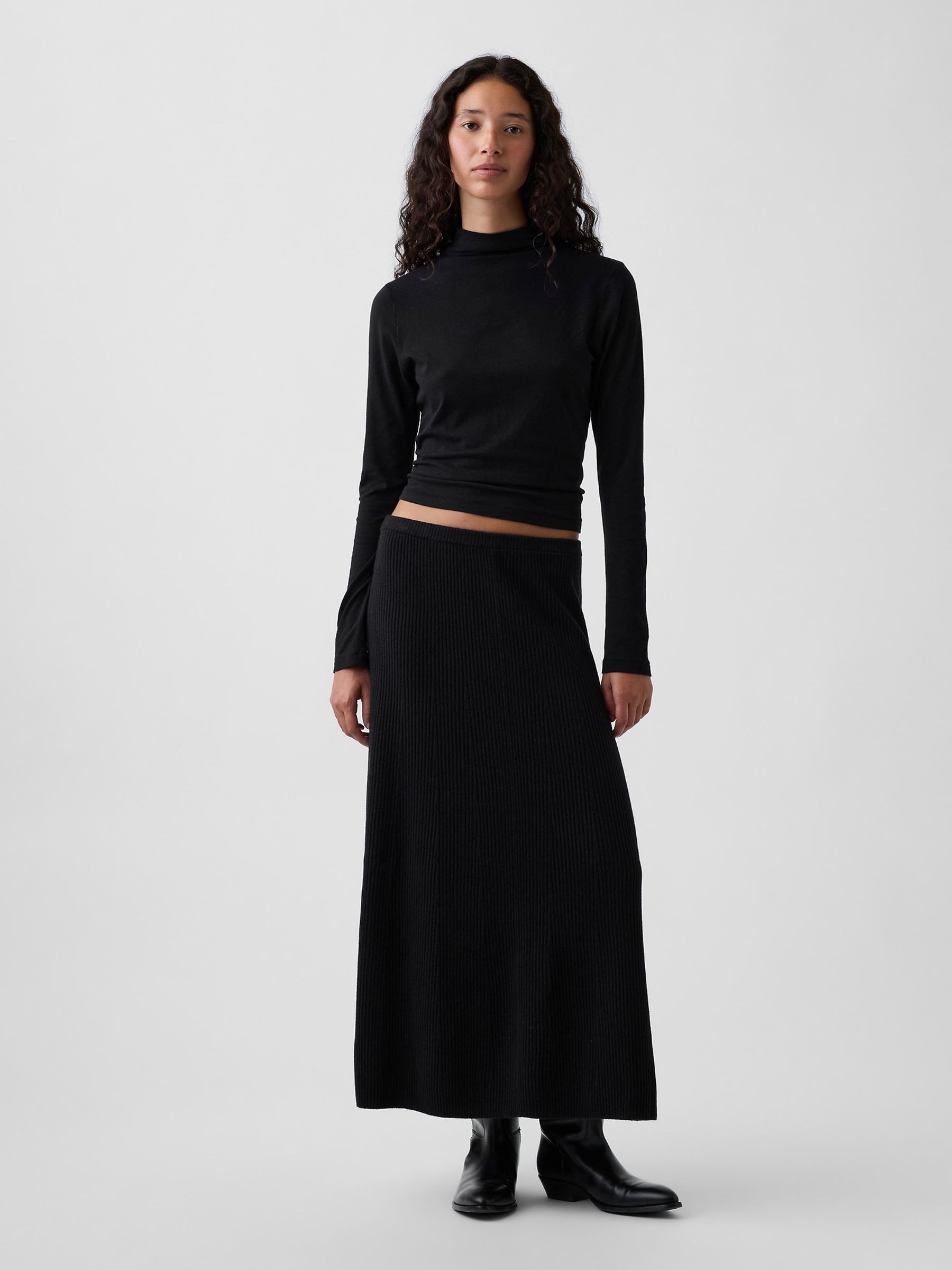 Black CashSoft Rib Knitted Maxi Skirt - Image 1 of 4