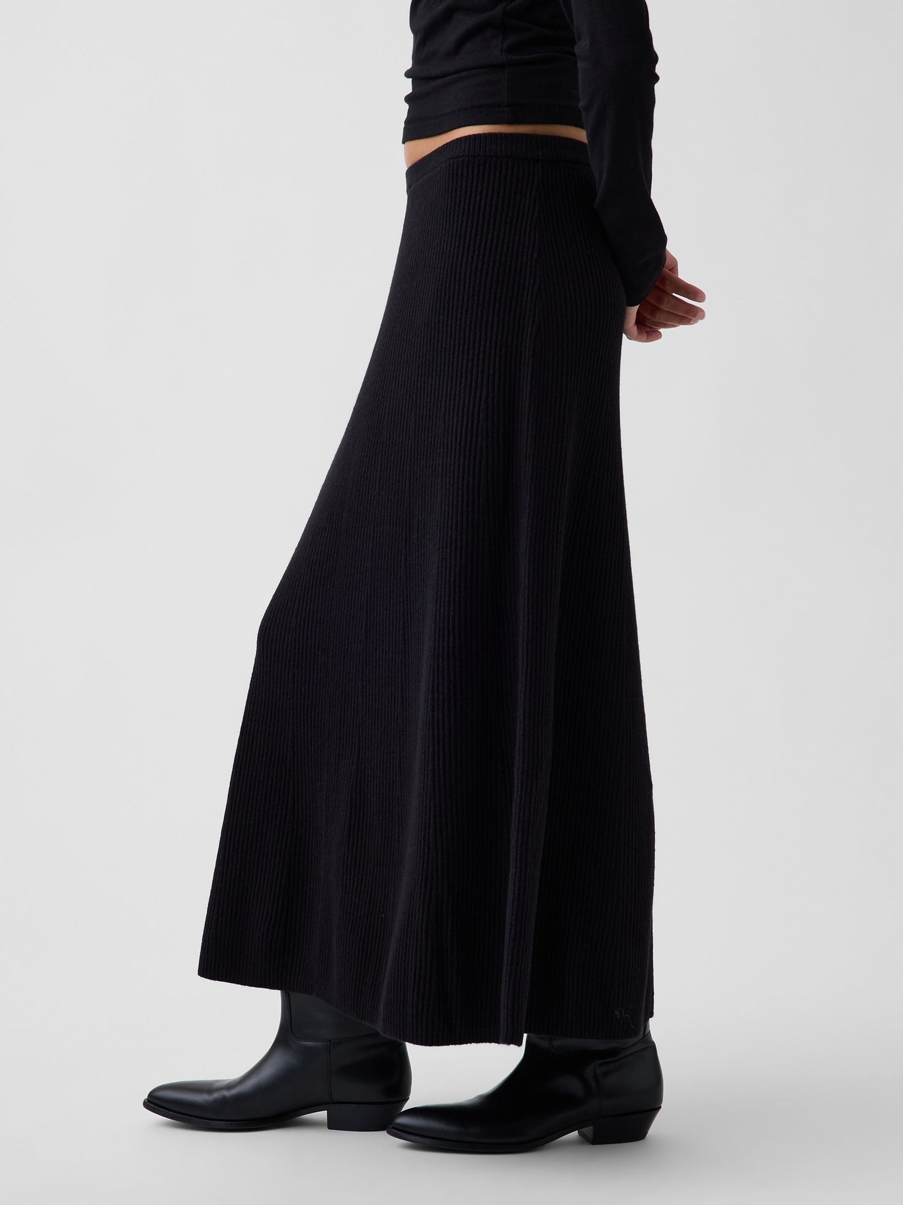 Black CashSoft Rib Knitted Maxi Skirt - Image 3 of 4