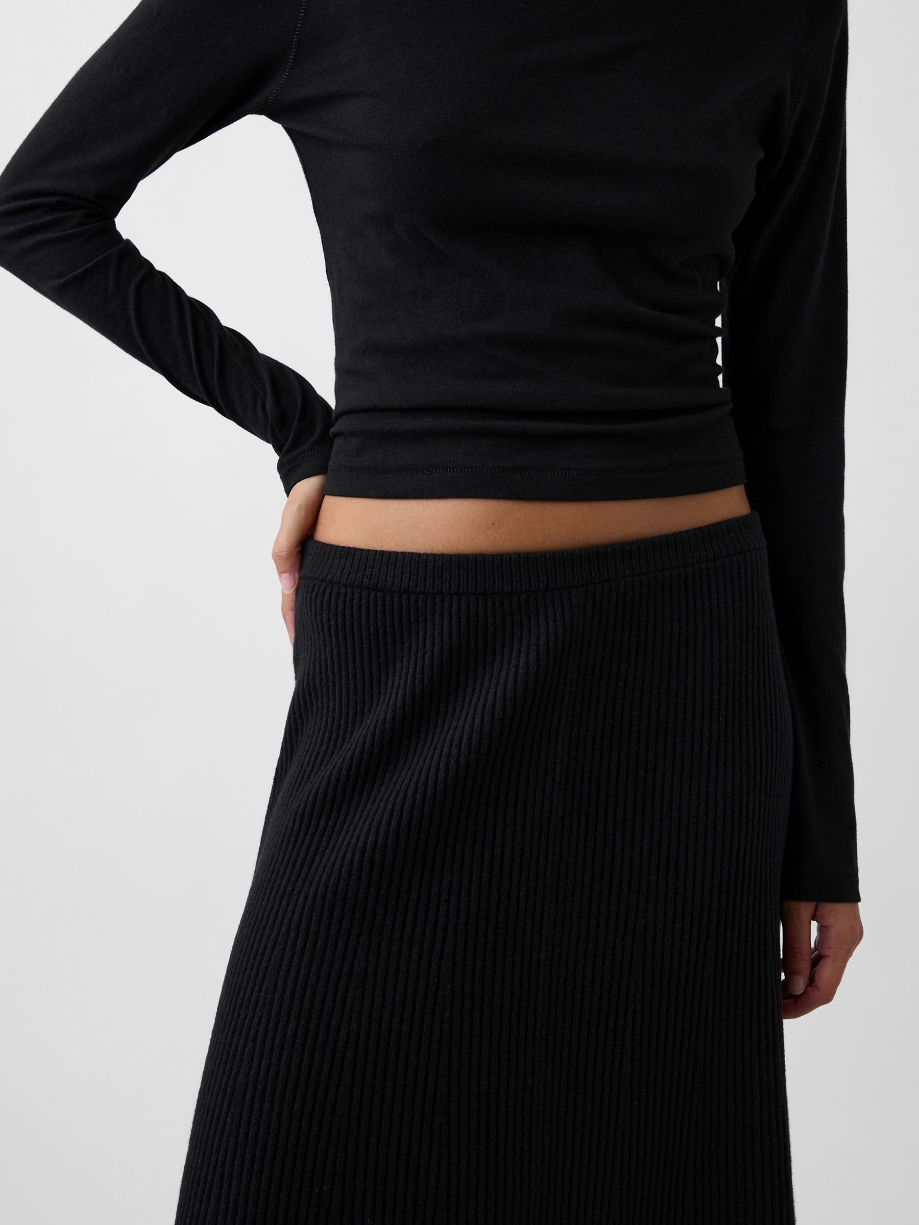 Black CashSoft Rib Knitted Maxi Skirt - Image 4 of 4