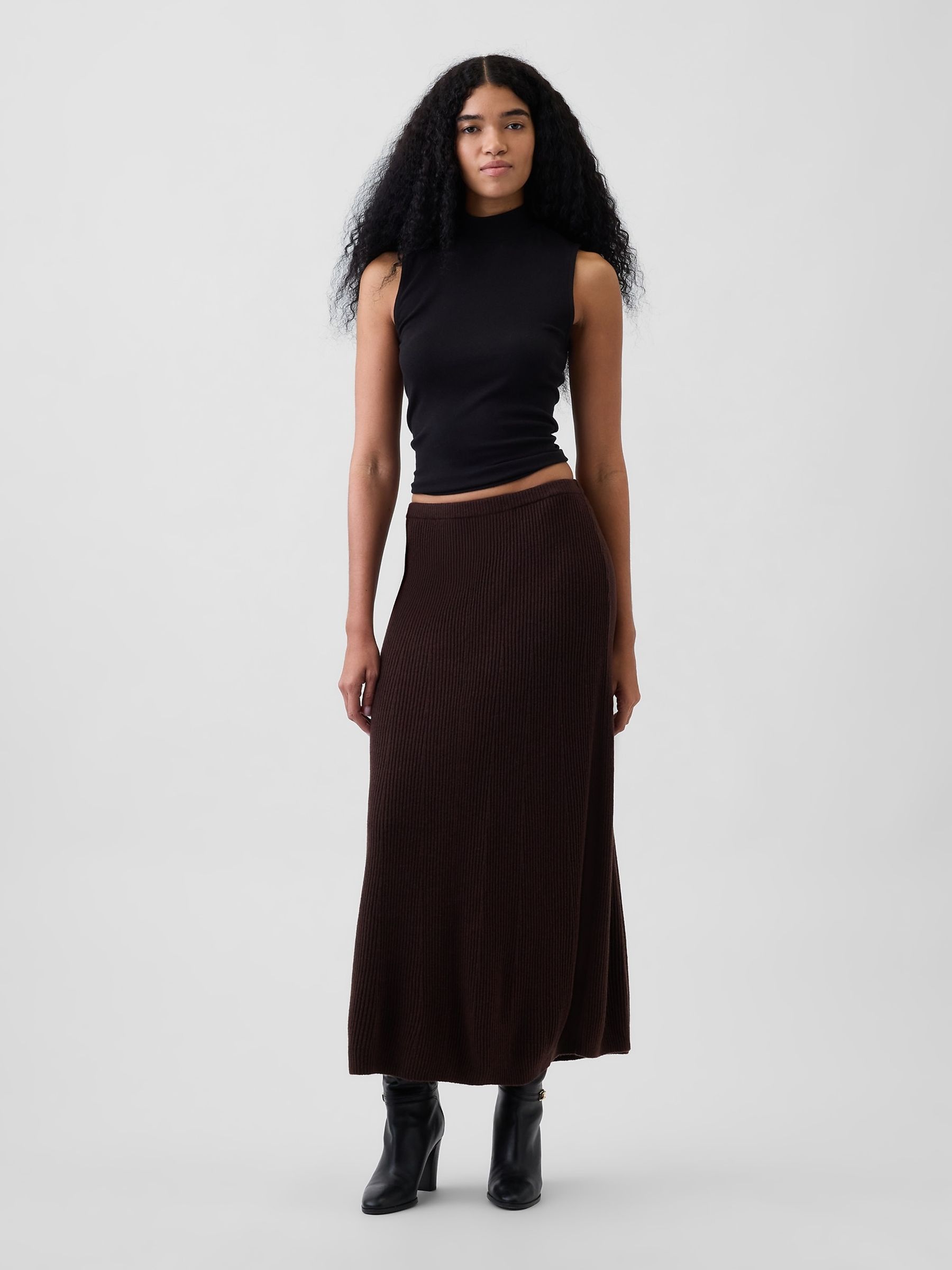 Brown CashSoft Rib Knitted Maxi Skirt - Image 1 of 4