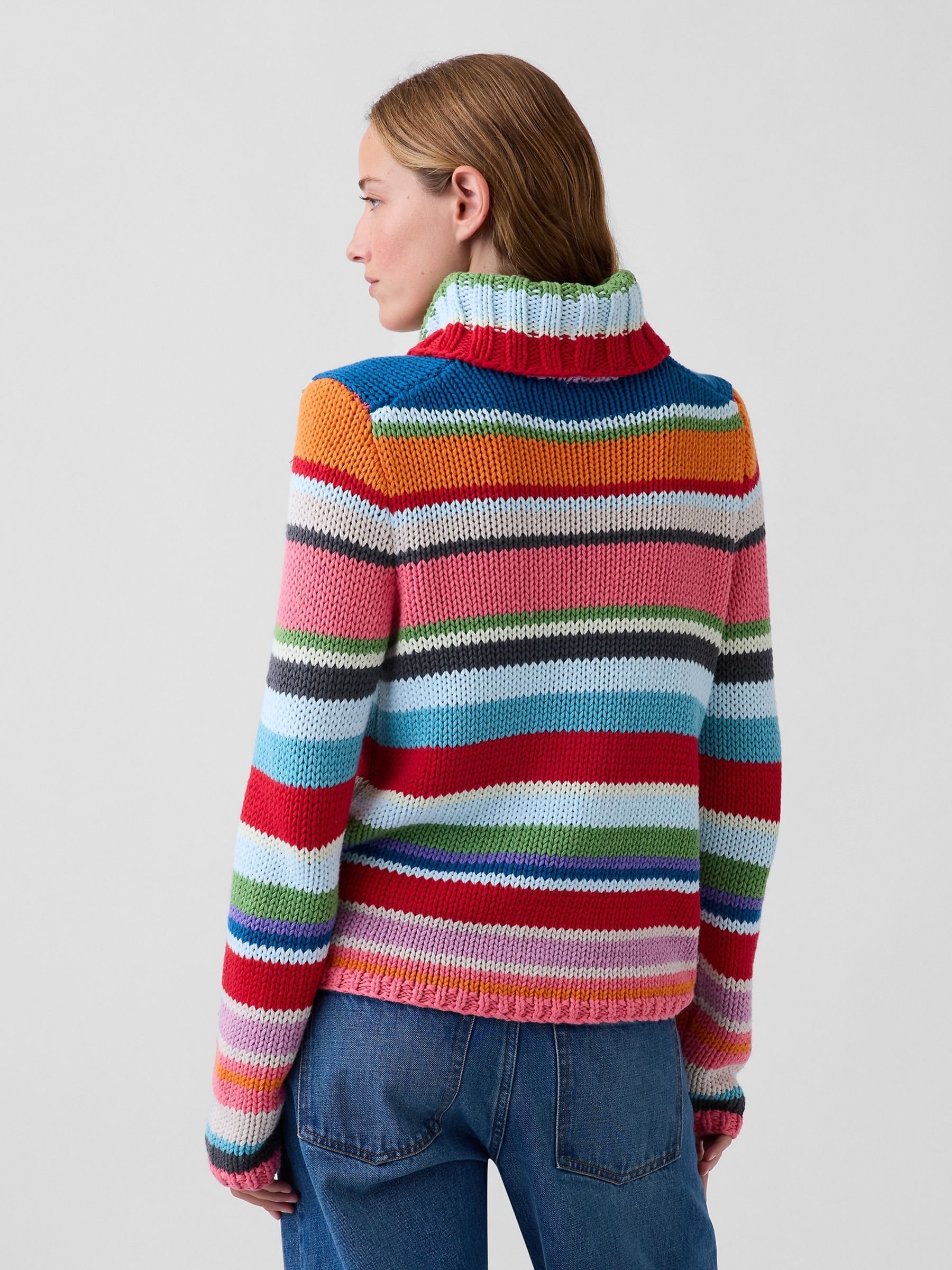 Multi Stripe Hand-Knit Turtle Neck Jumper - Image 2 of 4