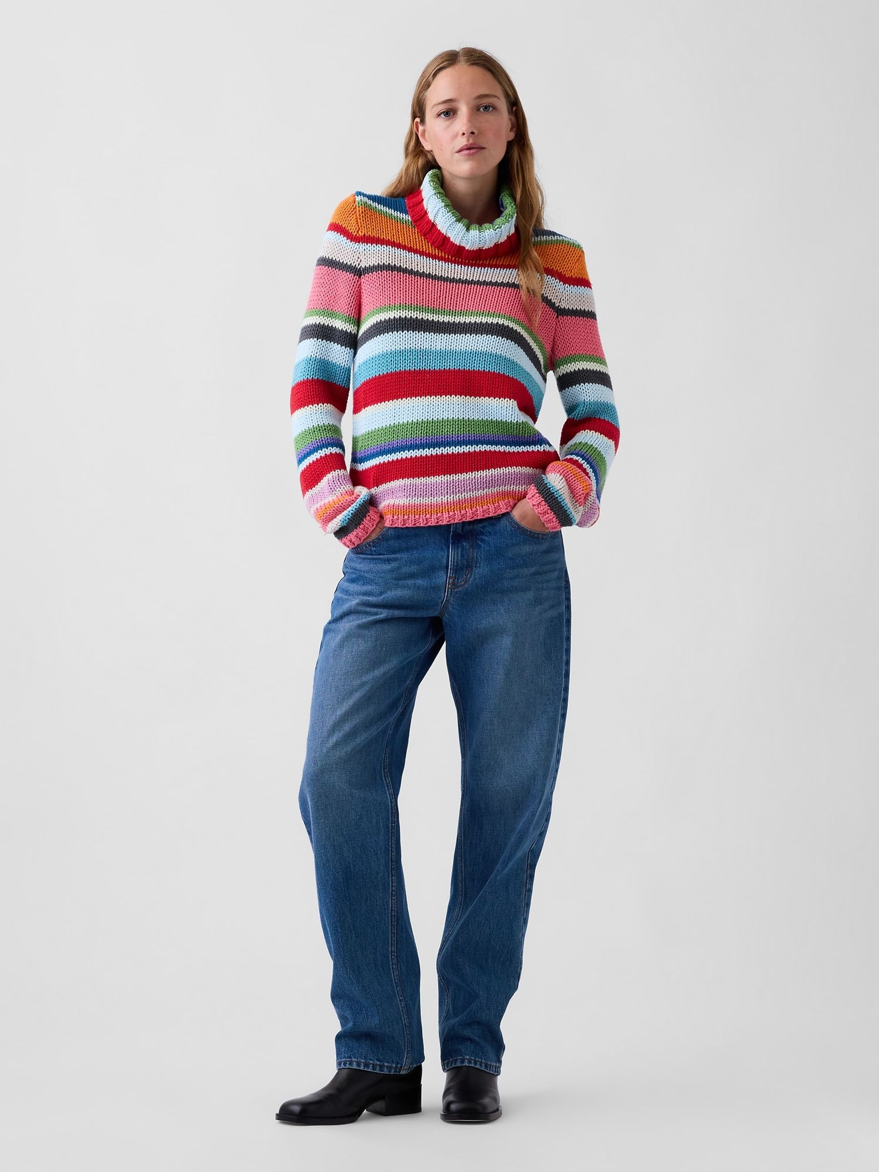 Multi Stripe Hand-Knit Turtle Neck Jumper - Image 3 of 4