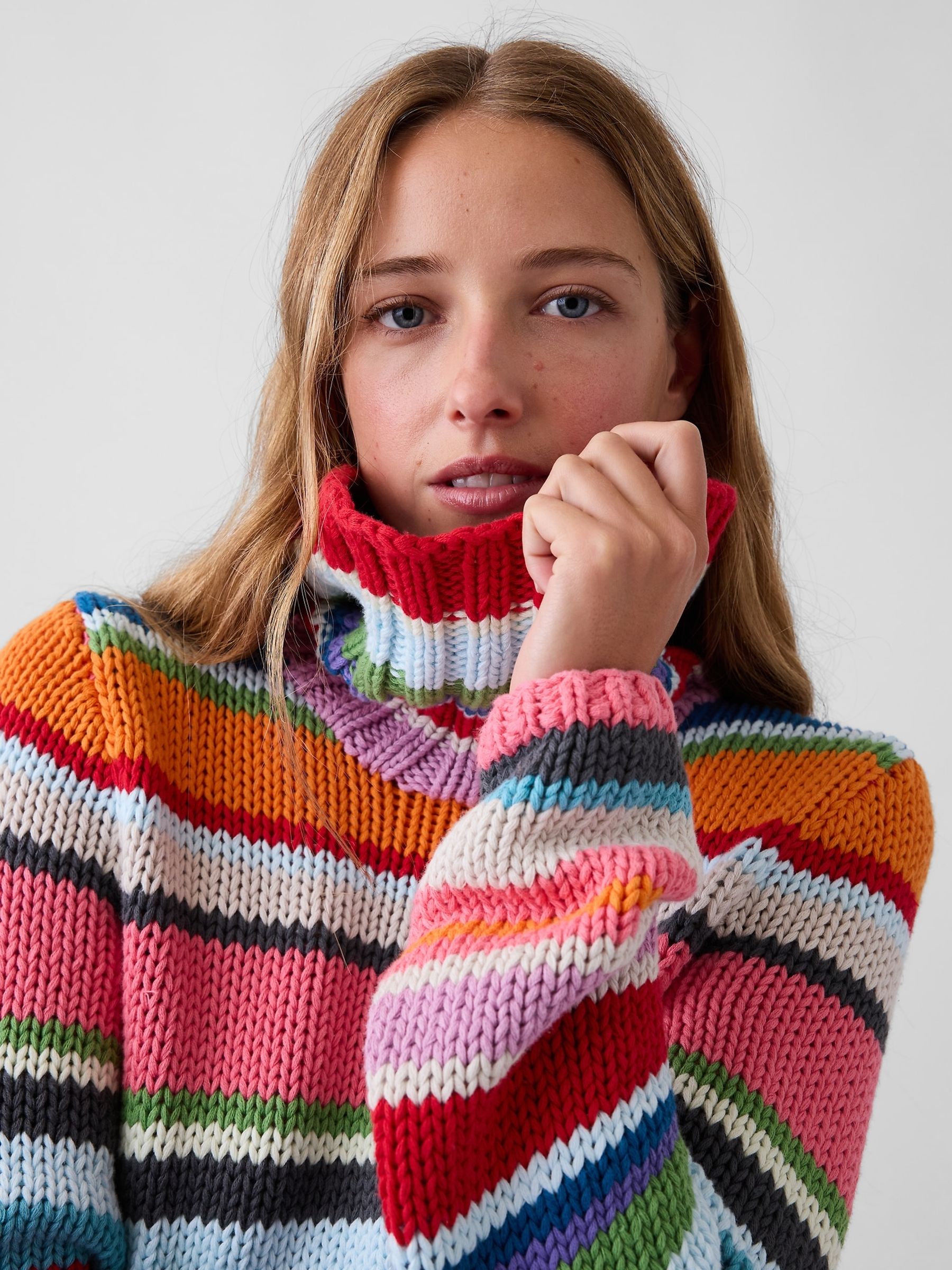 Multi Stripe Hand-Knit Turtle Neck Jumper - Image 4 of 4