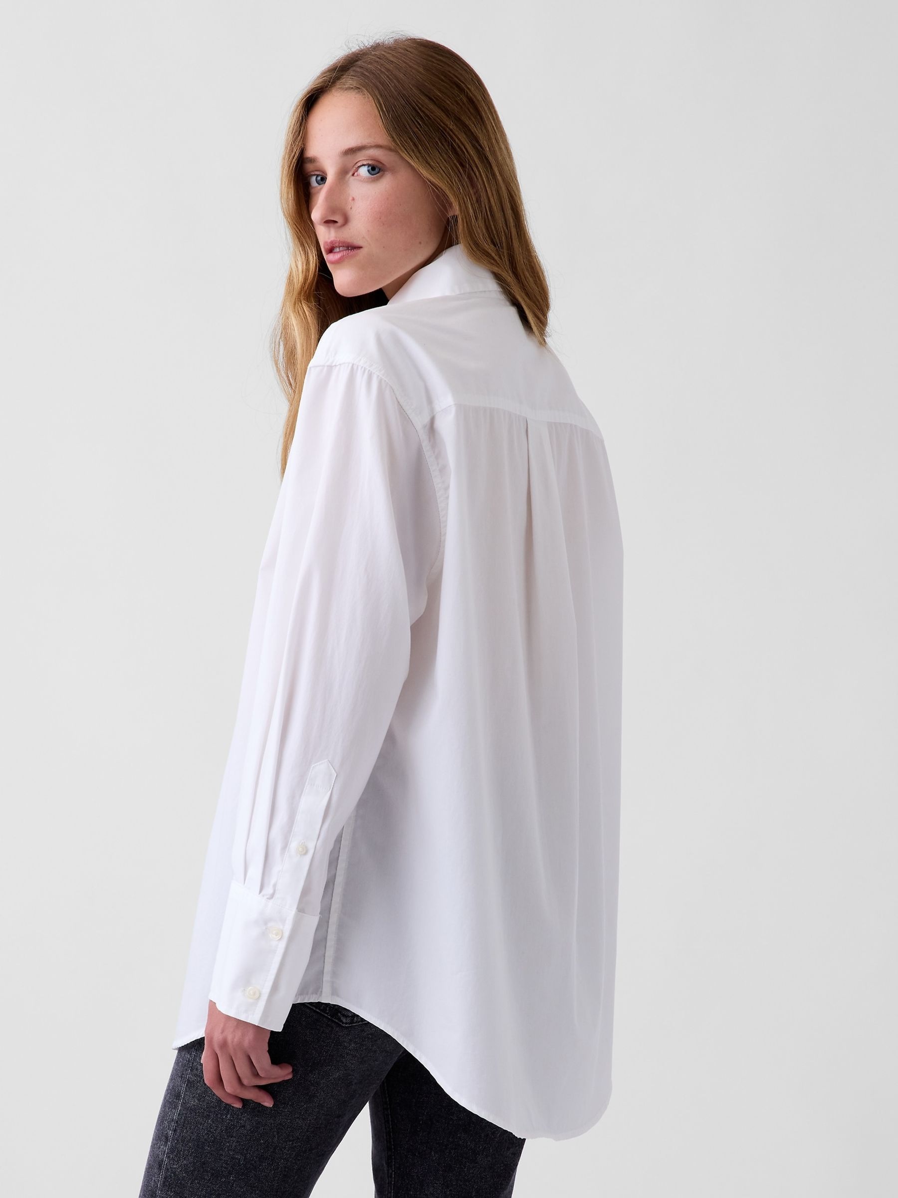 White Poplin Tie-Neck Big Shirt - Image 2 of 4