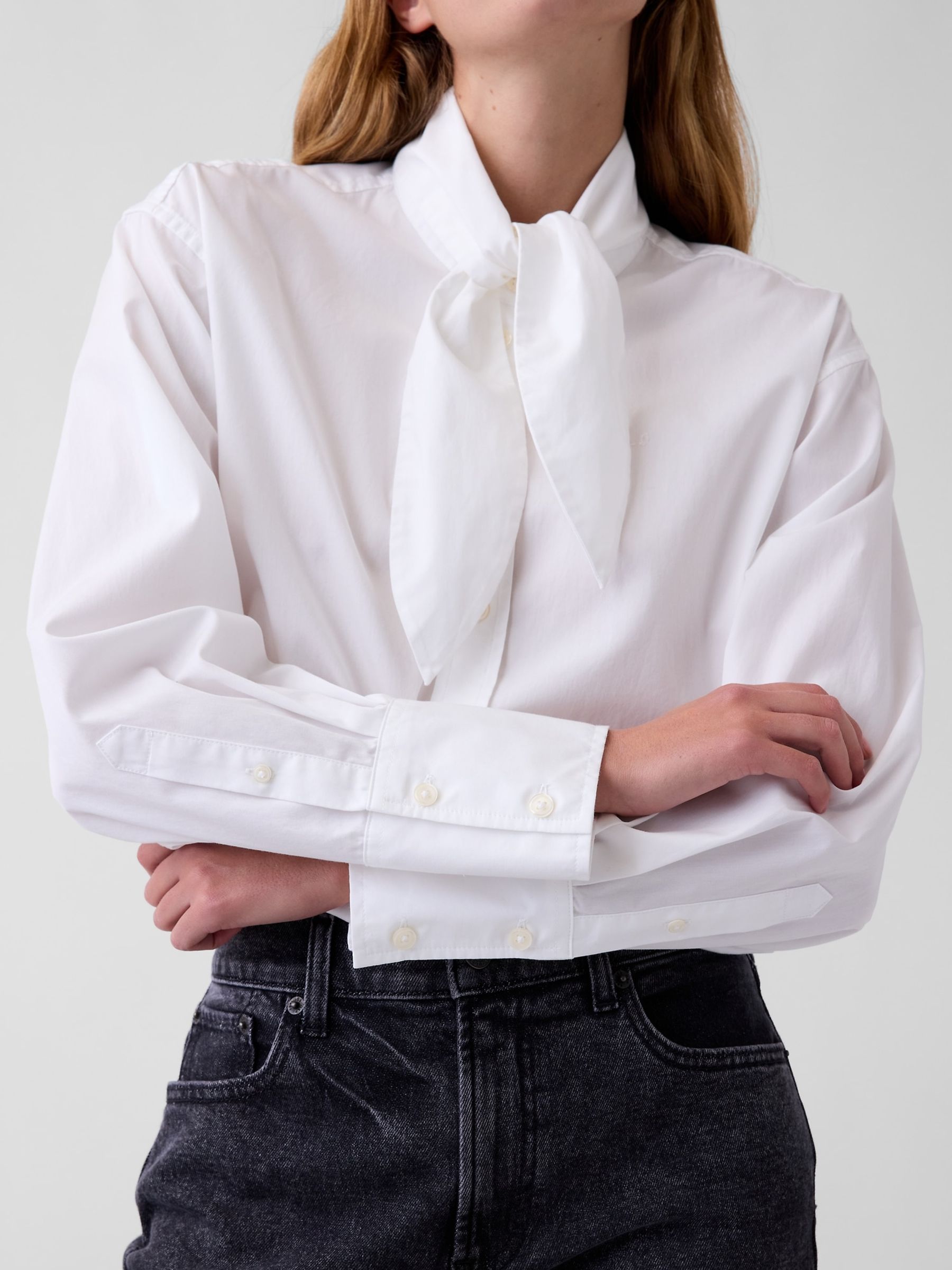 White Poplin Tie-Neck Big Shirt - Image 4 of 4