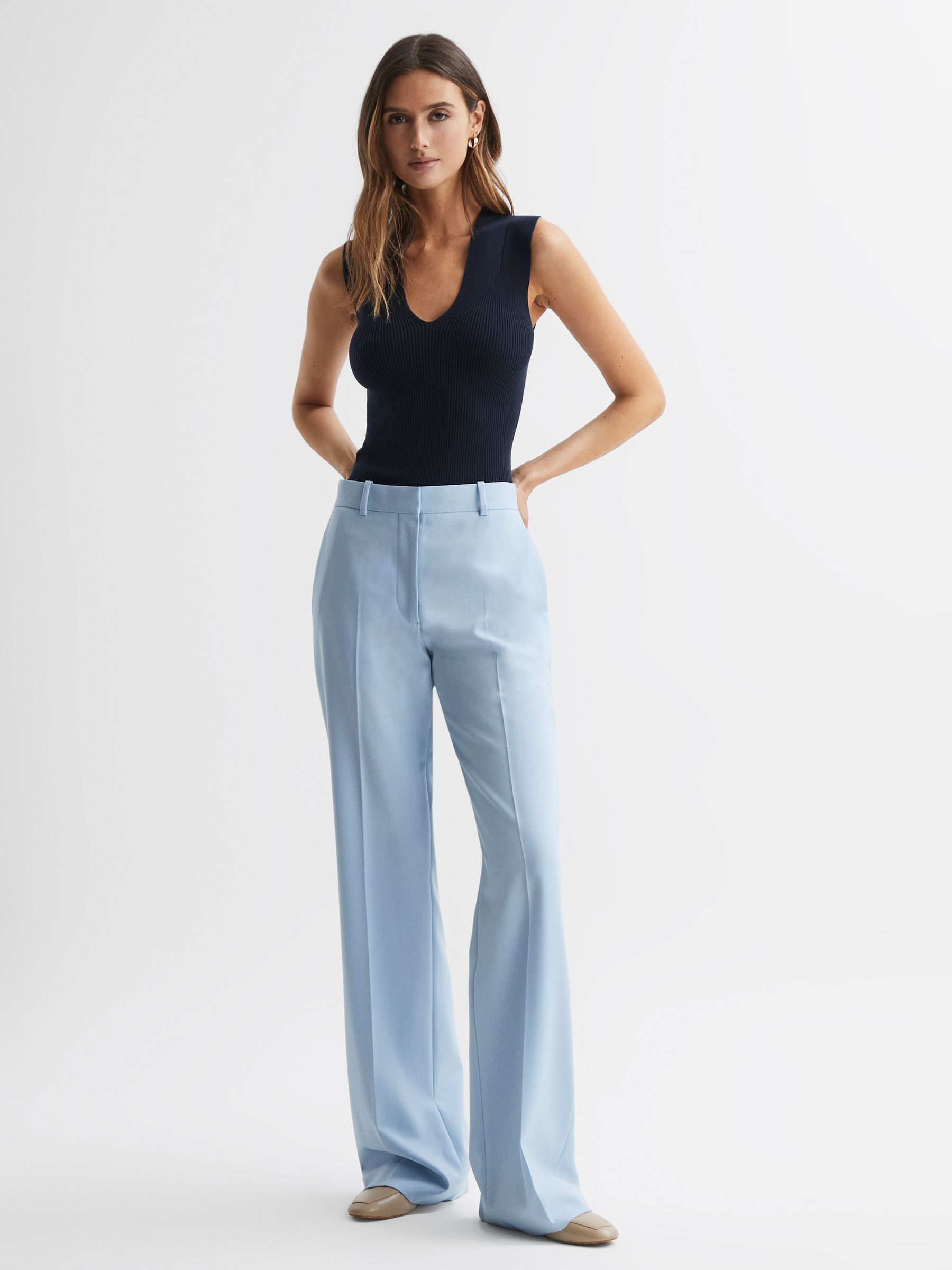 Fitted Double Strap Knit Vest in Navy - Image 1 of 4