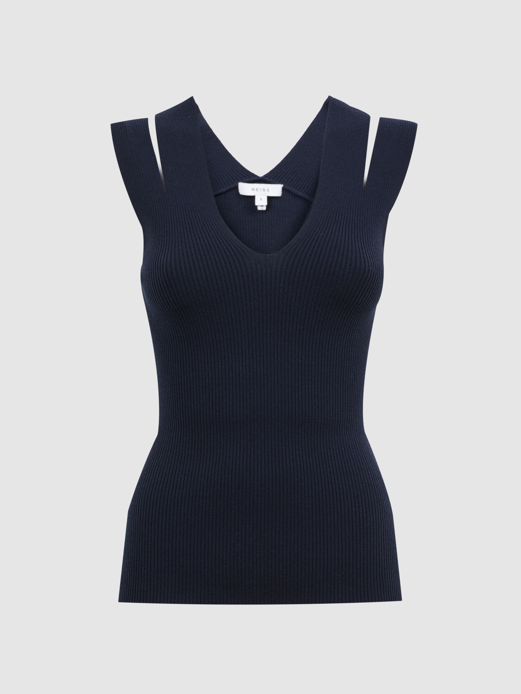 Fitted Double Strap Knit Vest in Navy - Image 2 of 4