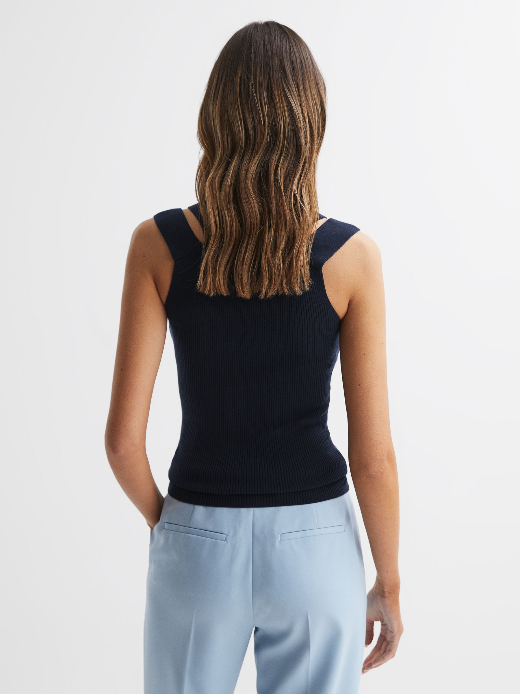 Fitted Double Strap Knit Vest in Navy - Image 4 of 4