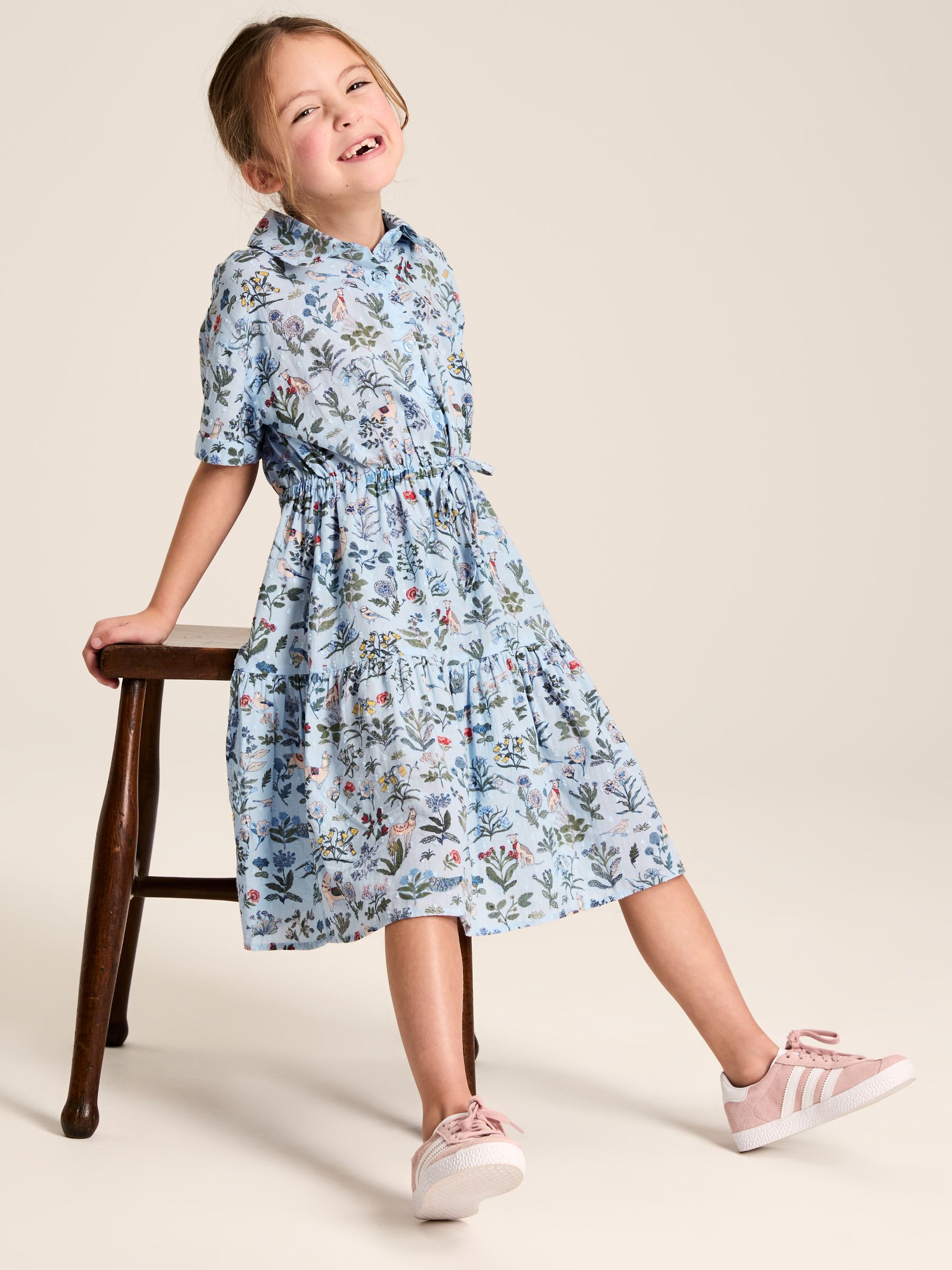 Girls' Summer Blue Textured Shirt Dress - Image 4 of 6