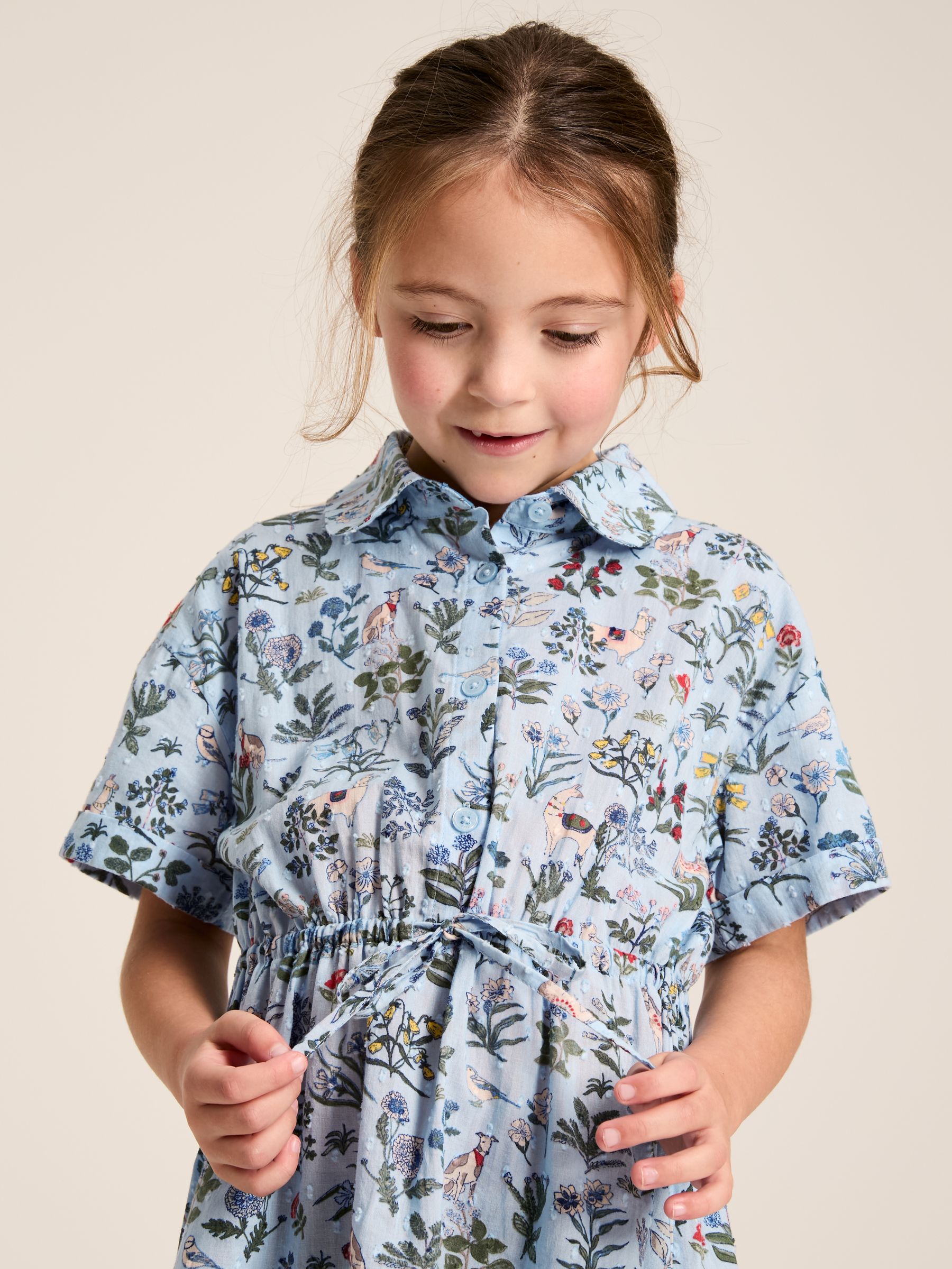 Girls' Summer Blue Textured Shirt Dress - Image 5 of 6