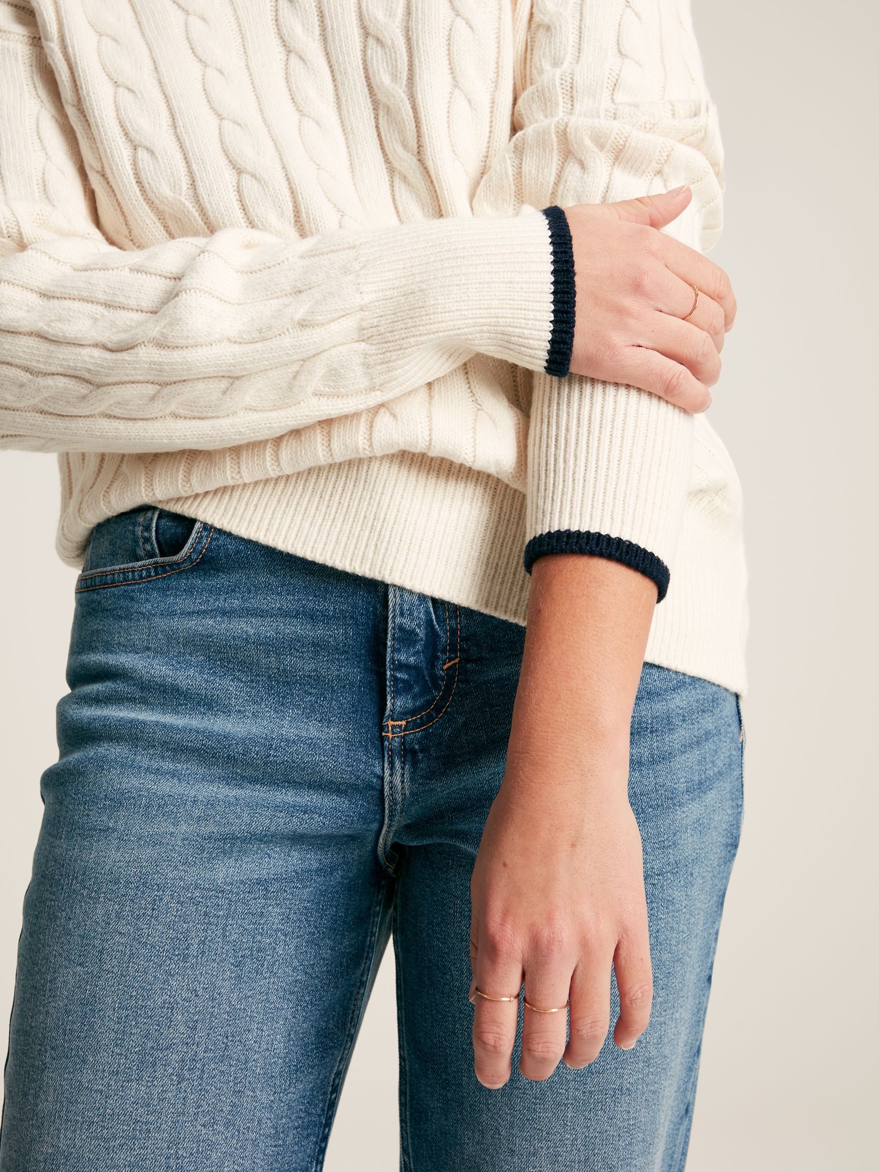 Vanessa Cream/Navy Cable Knit Cricket Jumper - Image 3 of 6
